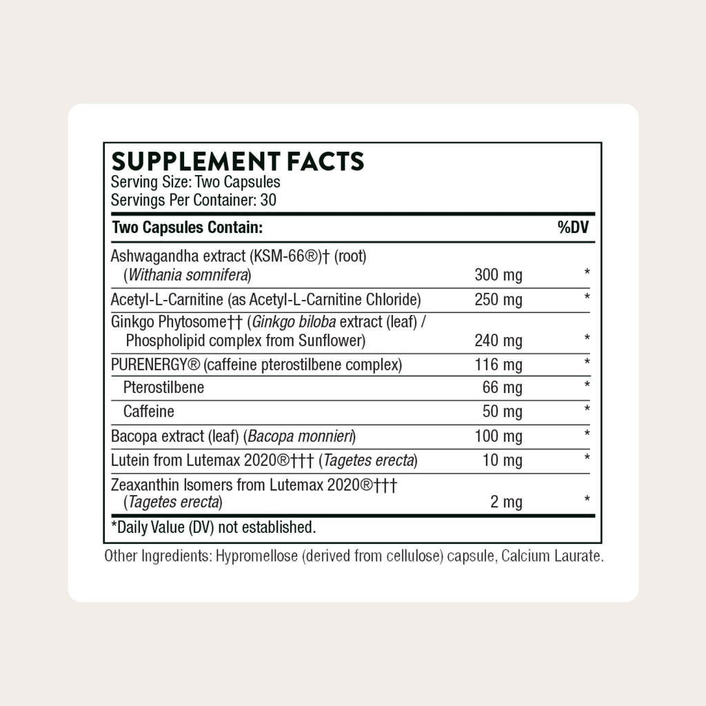 THORNE Memoractiv – Nootropic Brain Support for Focus, Creativity, and Concentration | 60 Capsules