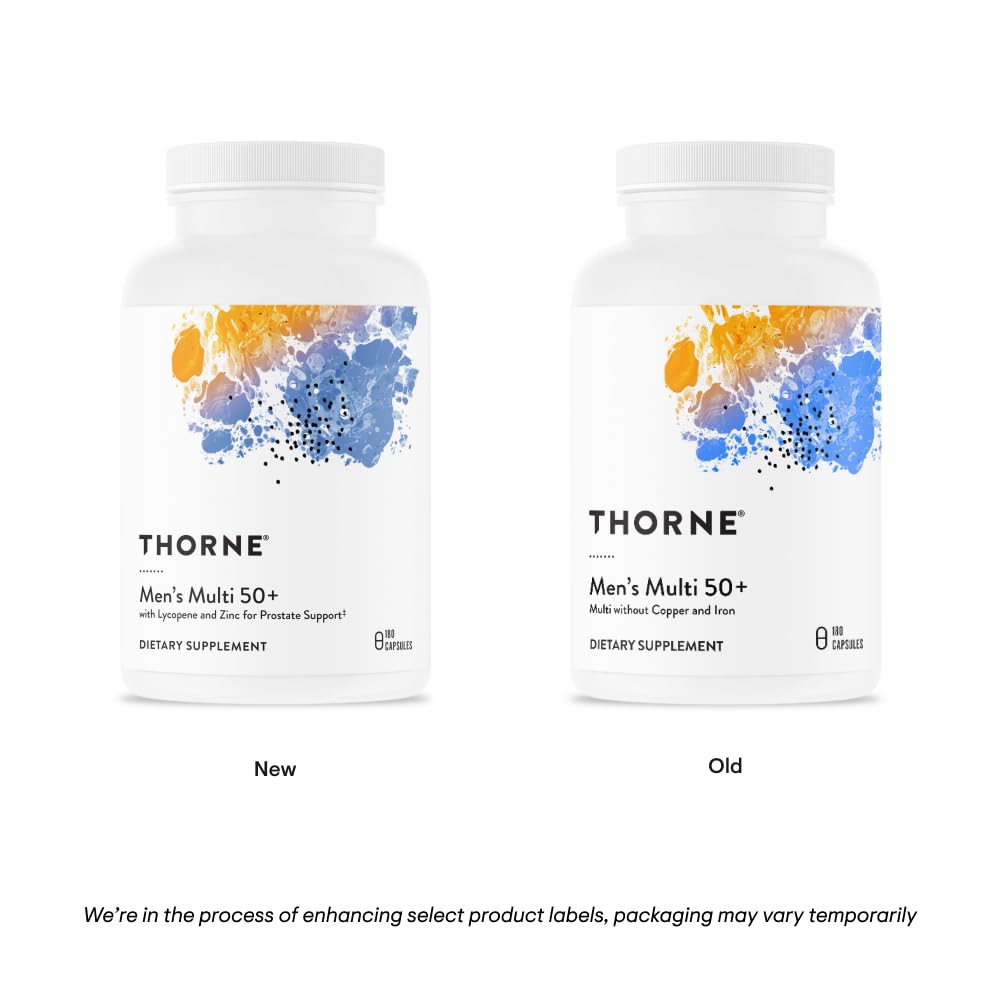 THORNE Men's Multi 50+ | Comprehensive Daily Multivitamin for Heart, Brain, Prostate & Immune Health | 180 Capsules