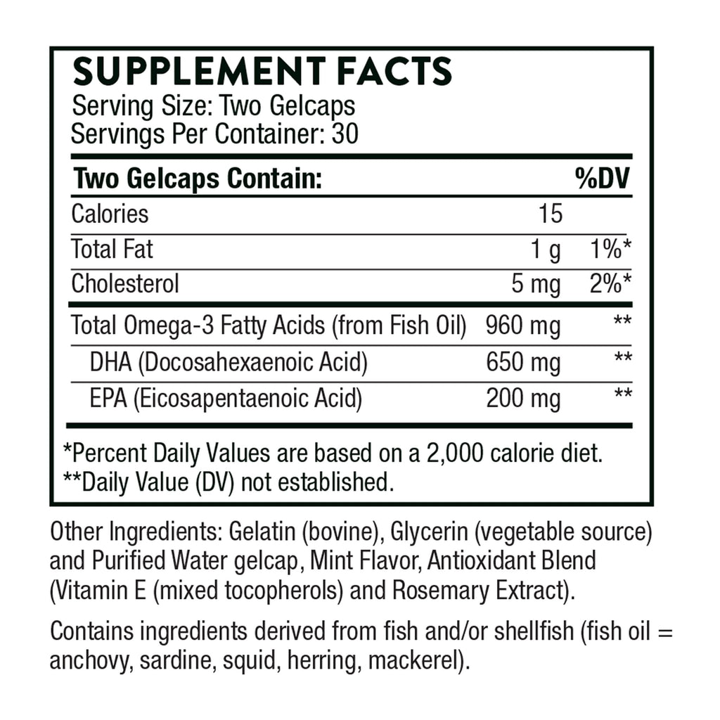 THORNE Prenatal DHA – 650 mg DHA + 200 mg EPA – Supports Baby’s Brain & Nervous System (Pregnancy to Nursing) – 30 Servings