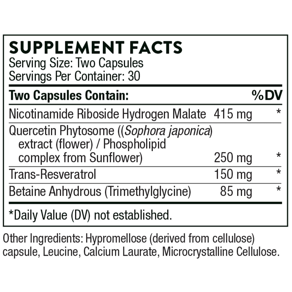THORNE ResveraCel – Nicotinamide Riboside with Quercetin Phytosome & Resveratrol for Healthy Aging & Cellular Energy (30 Servings)