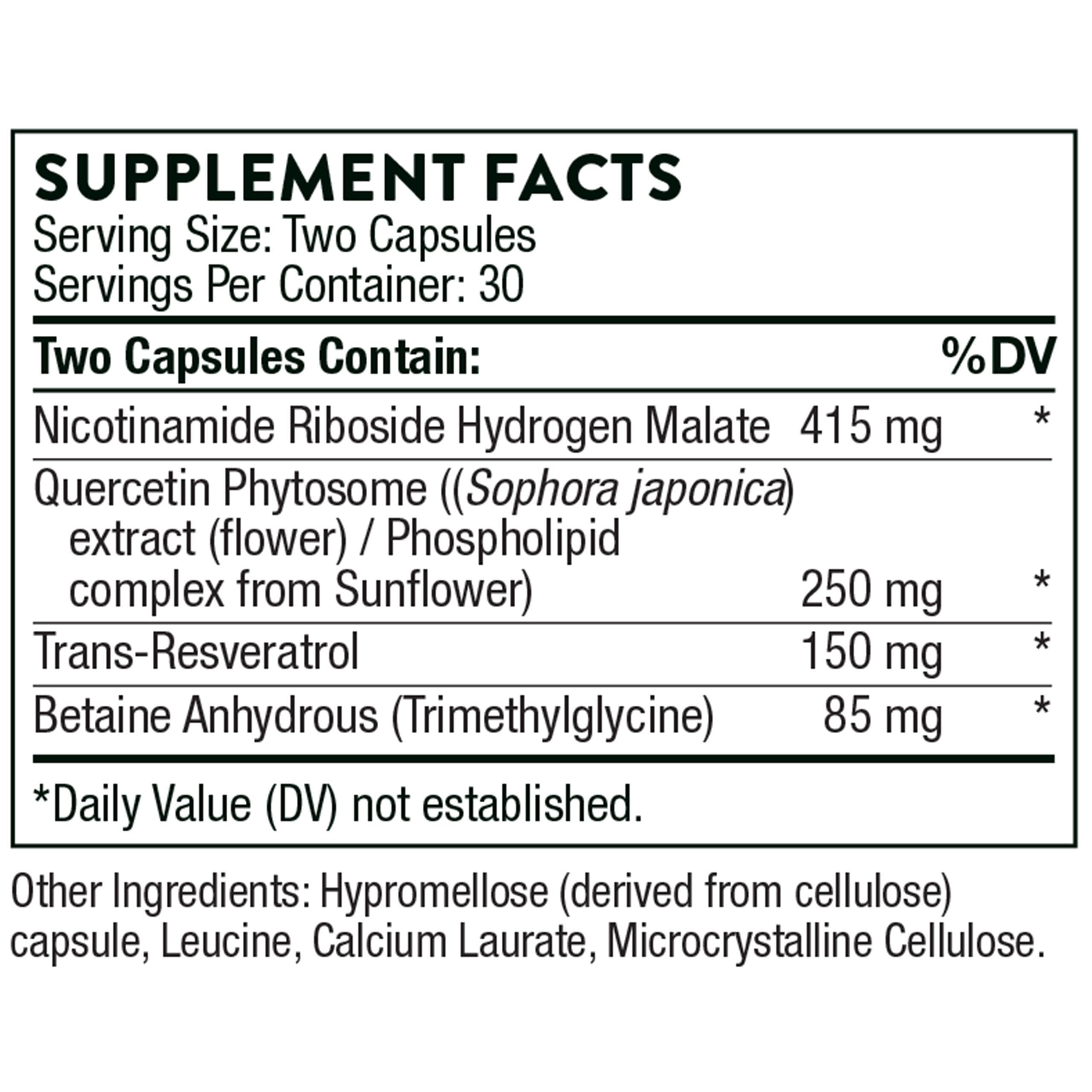 THORNE ResveraCel – Nicotinamide Riboside with Quercetin Phytosome & Resveratrol for Healthy Aging & Cellular Energy (30 Servings)