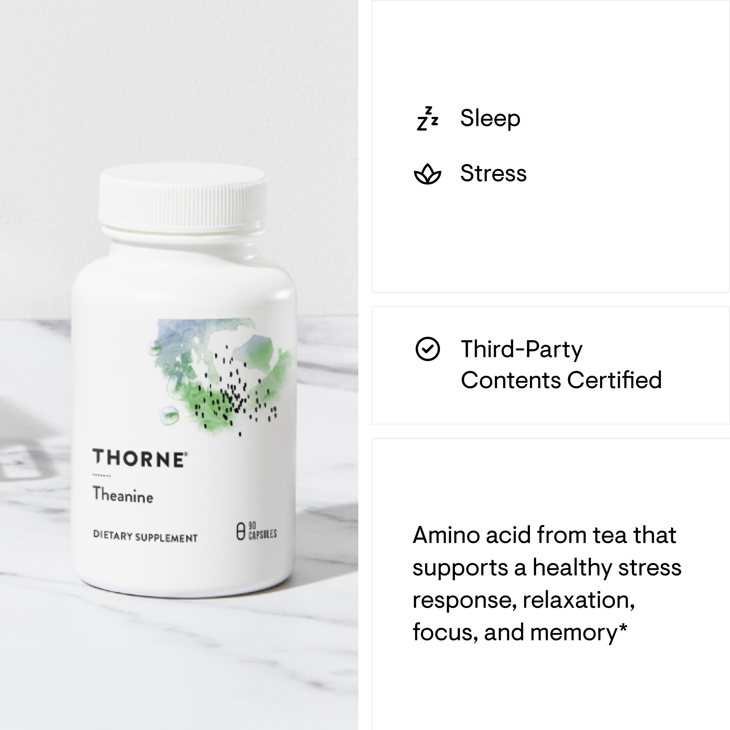 THORNE Theanine 200 mg | Supports Relaxation, Focus & Stress Response - 90 Capsules