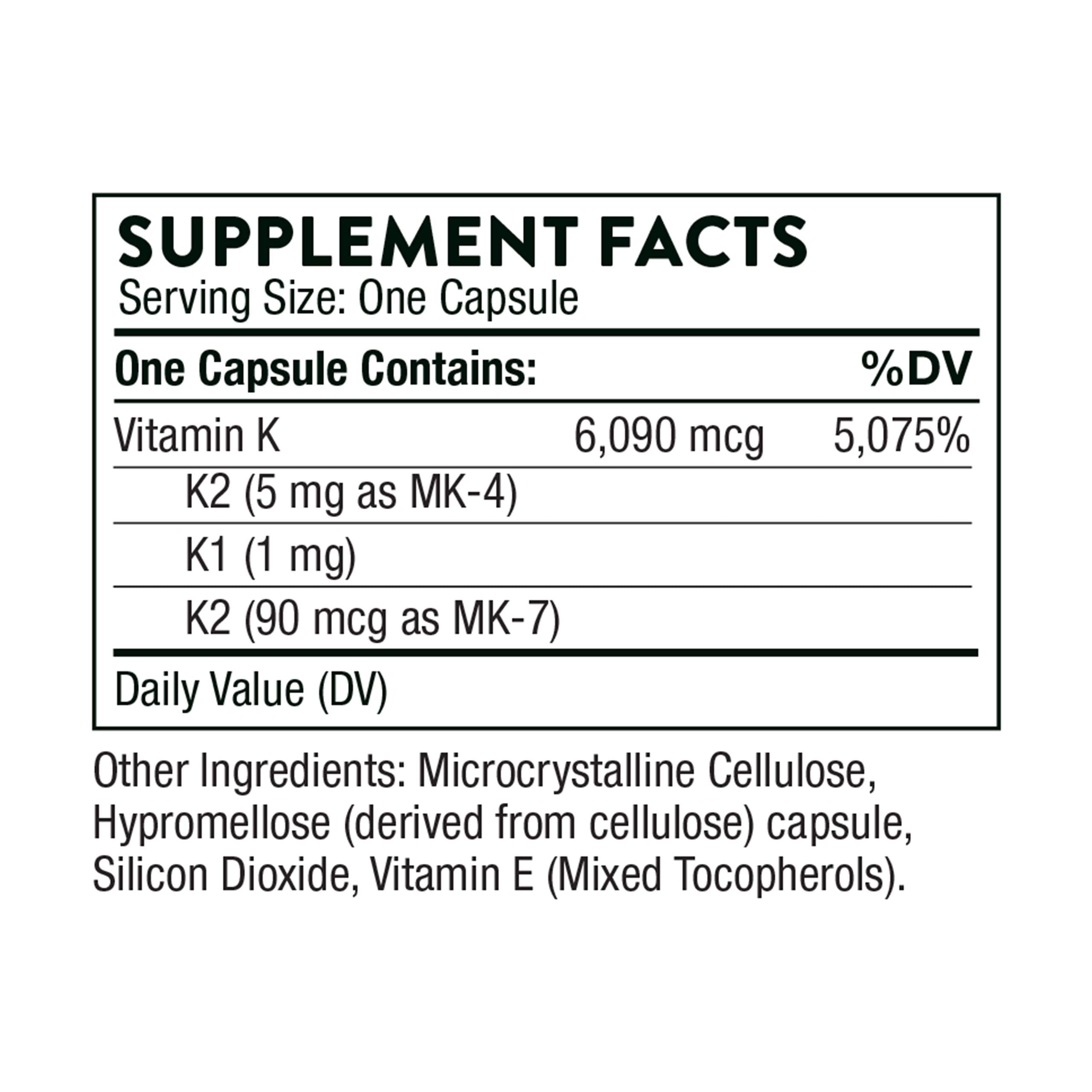 THORNE Vitamin K - K1 & K2 (MK-4 & MK-7) Supplement | 60 Servings | Gluten, Dairy & Soy-Free