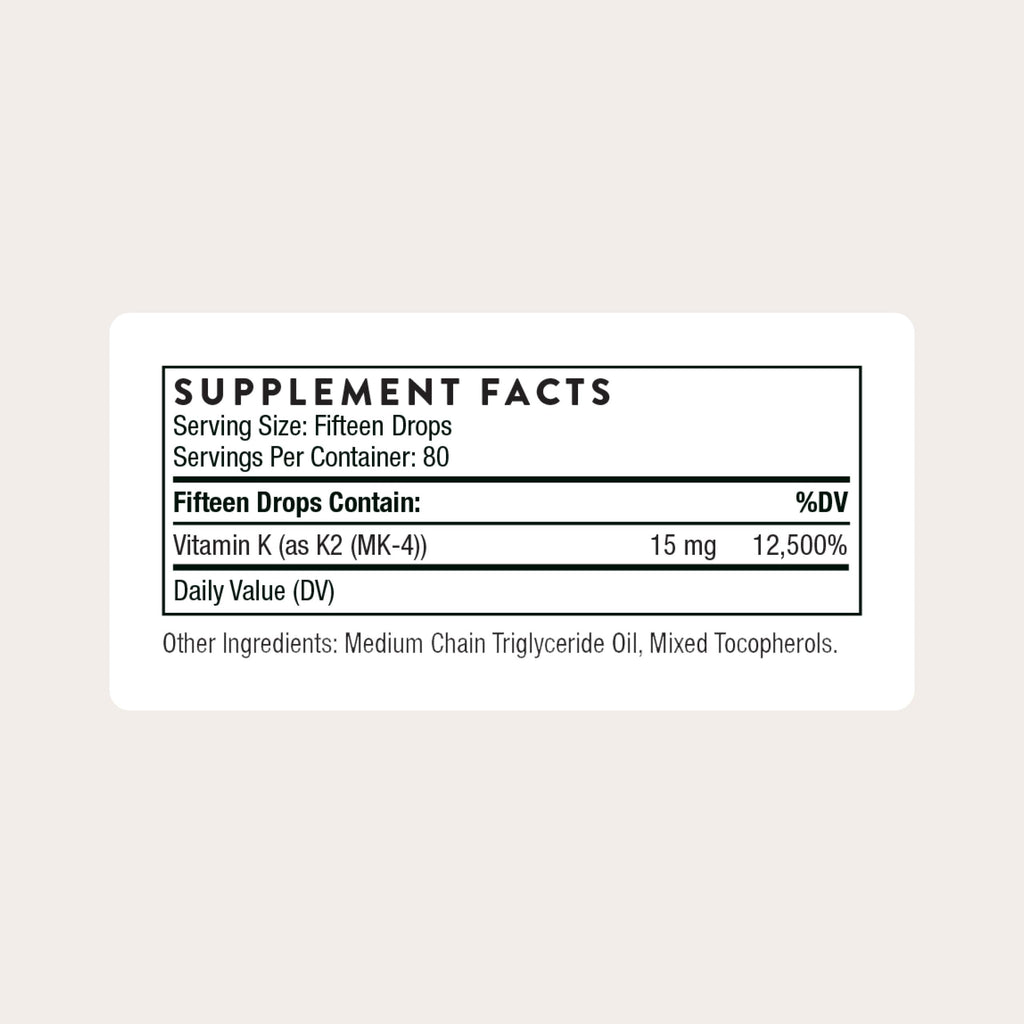 THORNE Vitamin K2 Liquid (1 mg/Drop) – Heart & Bone Support, Gluten/Dairy/Soy Free | 1 Fl Oz