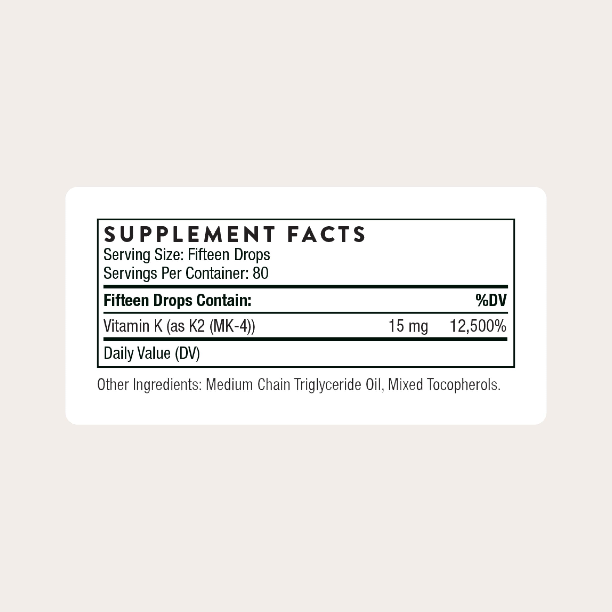 THORNE Vitamin K2 Liquid (1 mg/Drop) – Heart & Bone Support, Gluten/Dairy/Soy Free | 1 Fl Oz