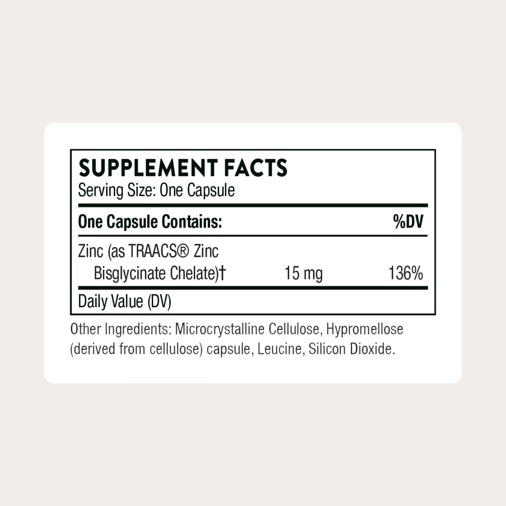 Thorne Zinc Bisglycinate 15mg – Immune Support, Skin & Eye Health | 60 Servings