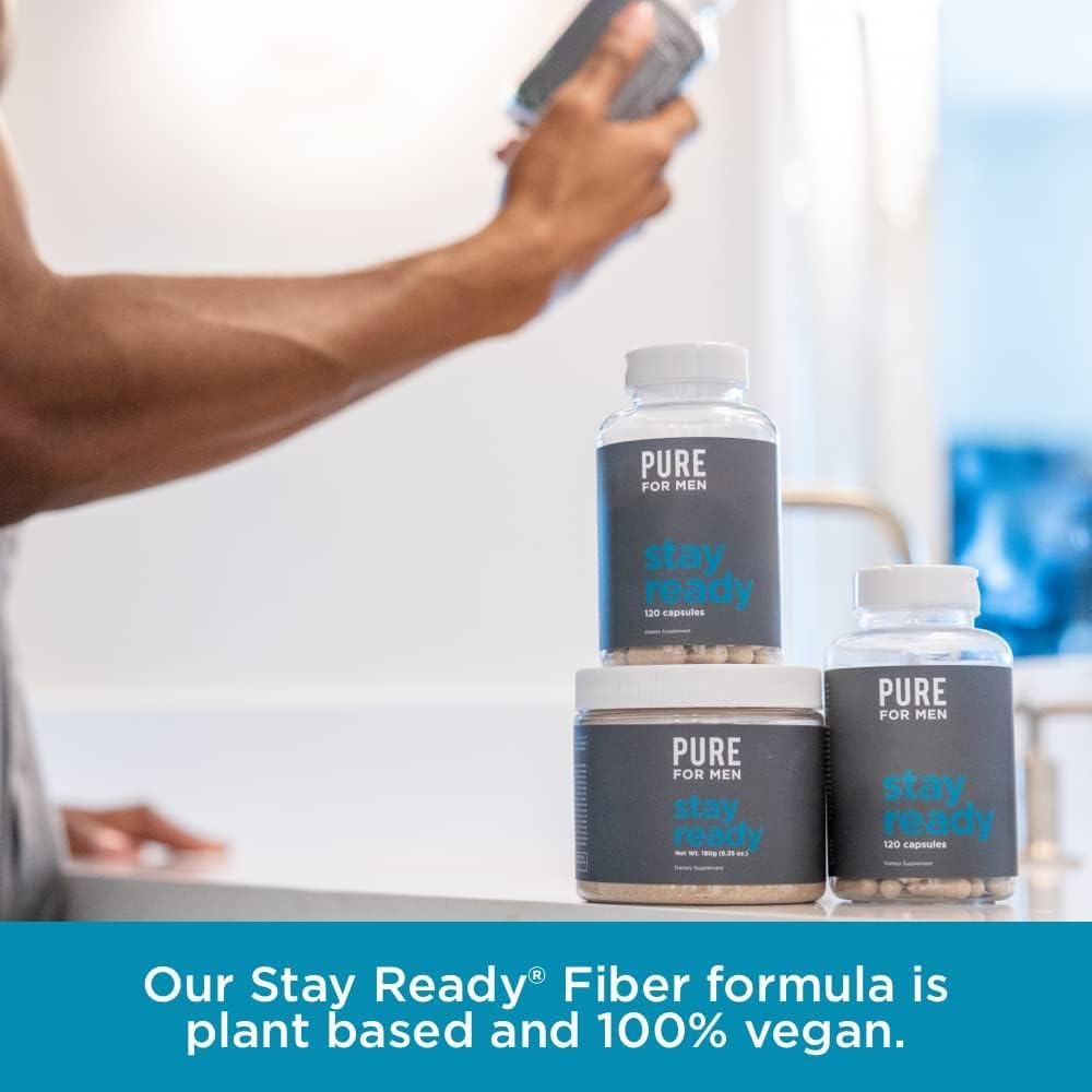 Pure for Men Original Vegan Stay Ready Fiber Supplement – Digestive Health & Regularity, 120 Vegan Capsules