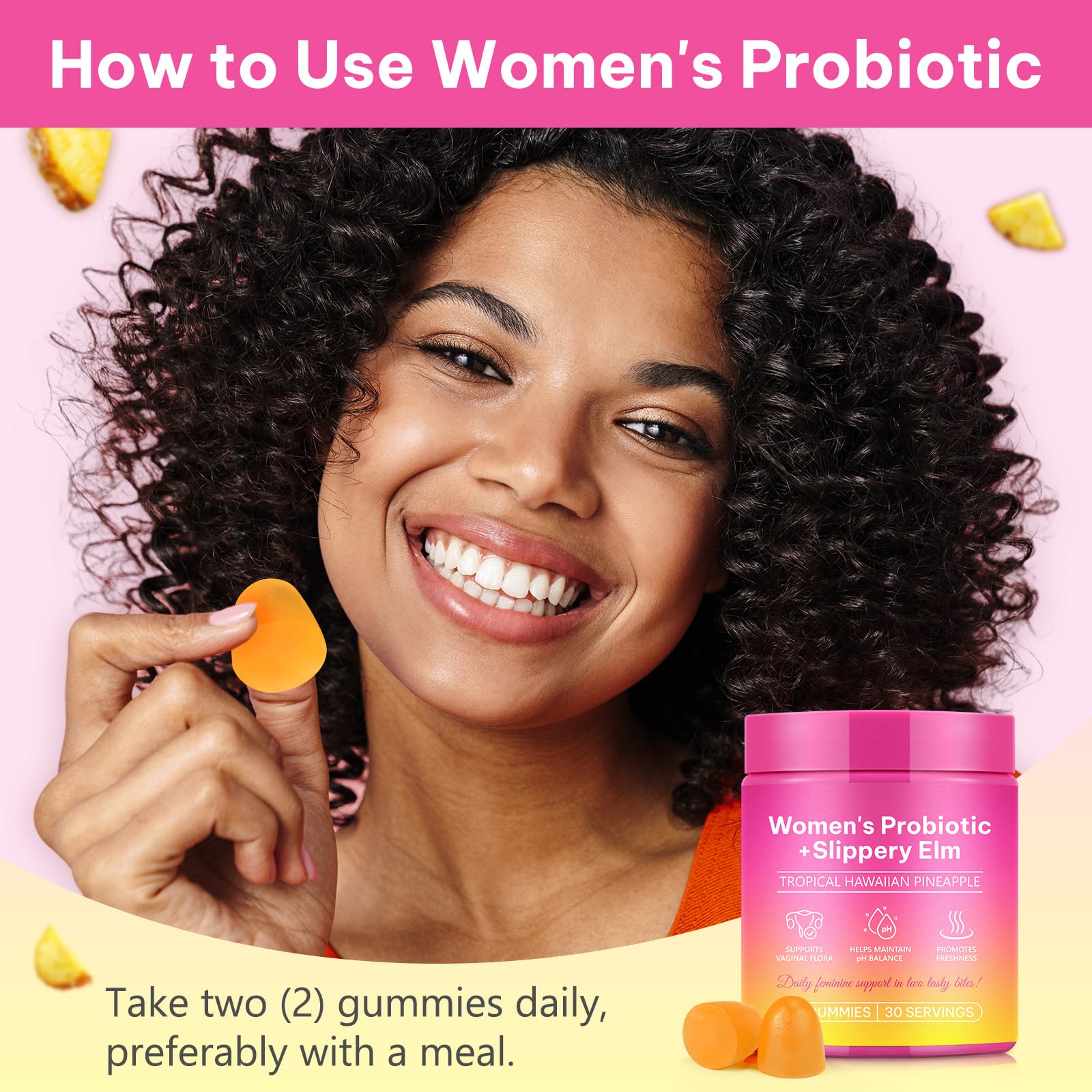 Vaginal Probiotics for Women Gummies - Digestive Health, pH Balance, Immune Support | Pineapple Flavor | Vegan, Gluten-Free | 120 Count