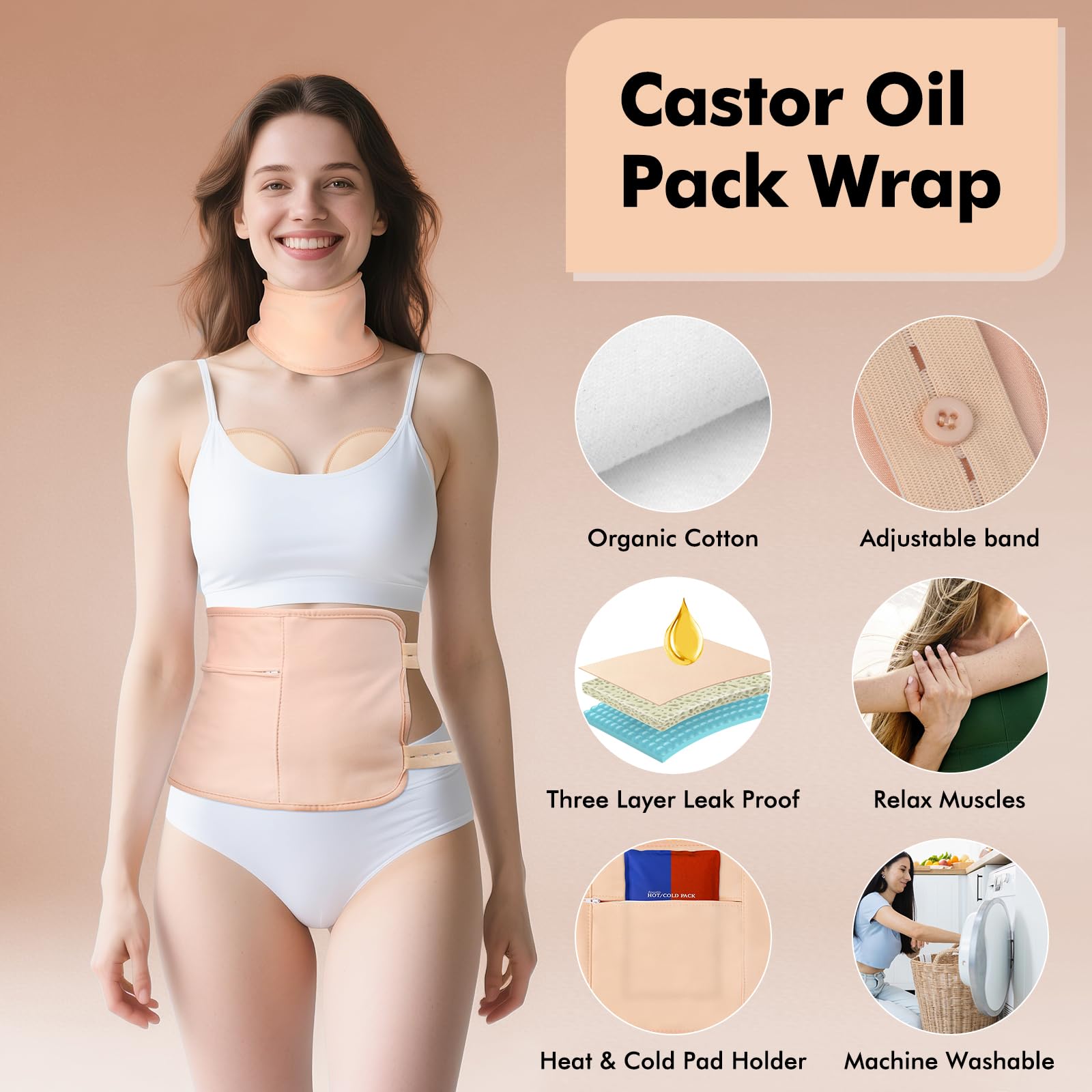 Castor Oil Pack Wrap – 8 oz Cold Pressed Organic Castor Oil (Glass Bottle)
