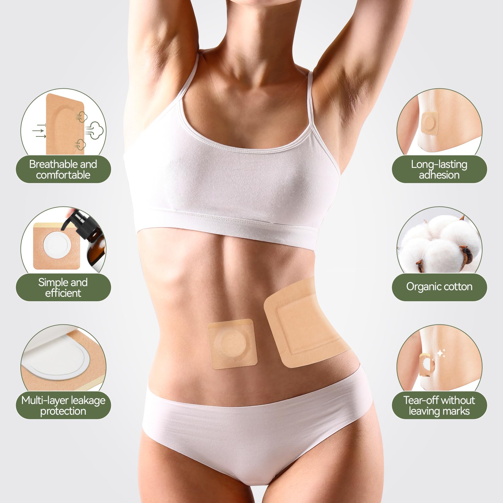 40Pcs Adhesive Castor Oil Patches, Organic Cotton Castor Oil Pack Wrap for Waist Knees Neck Belly Arms