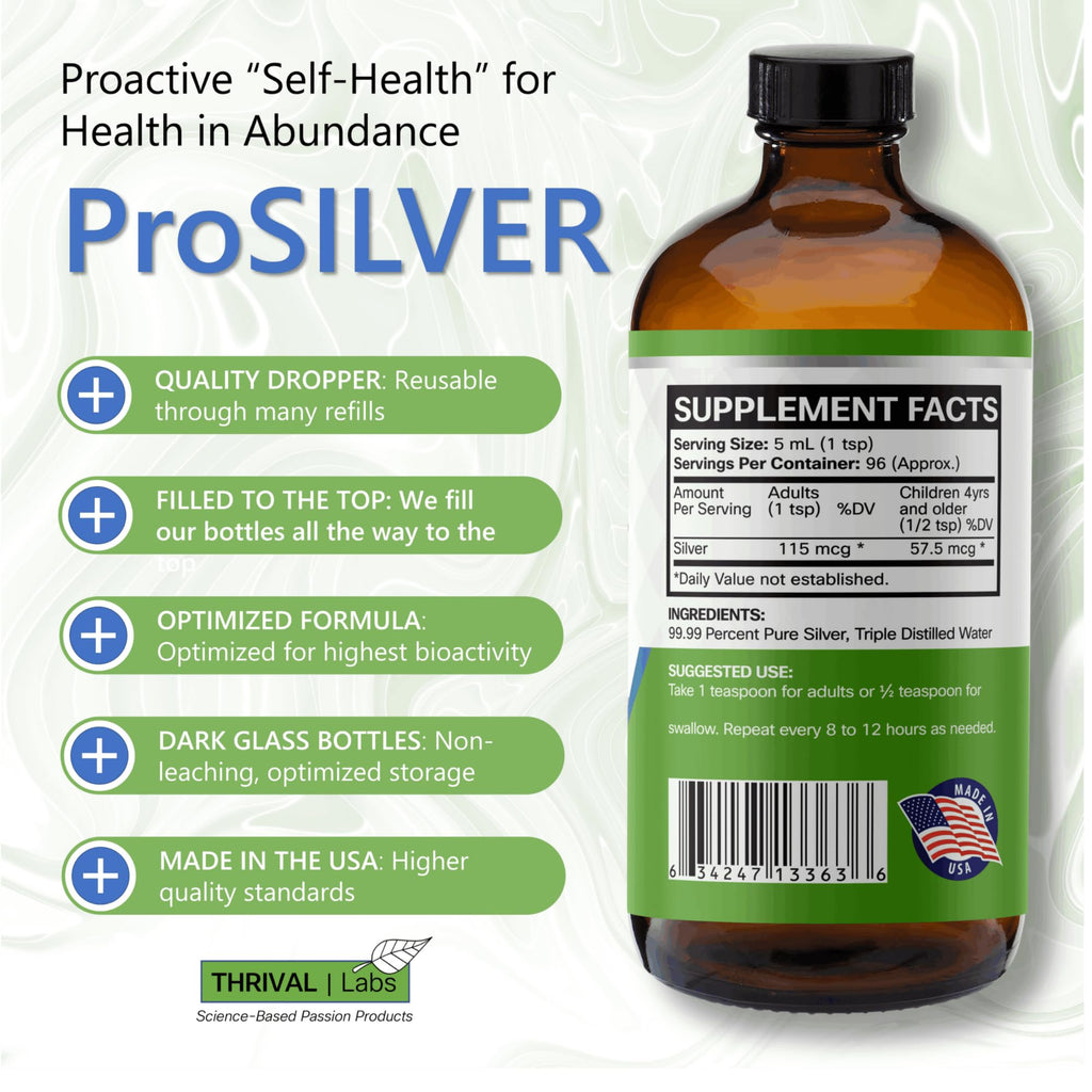 Thrival Labs Ionic Colloidal Silver 20 PPM – 16oz Glass Bottle | Immune Support