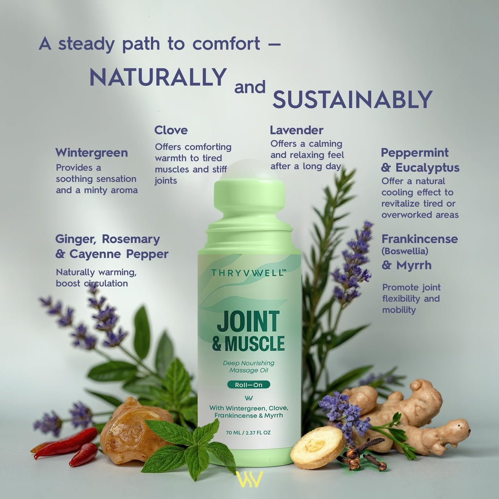 ThryvWell Joint & Muscle Deep Nourishing Oil Roll-On - Non-Greasy, 100% Natural (2.37 oz Travel Size)