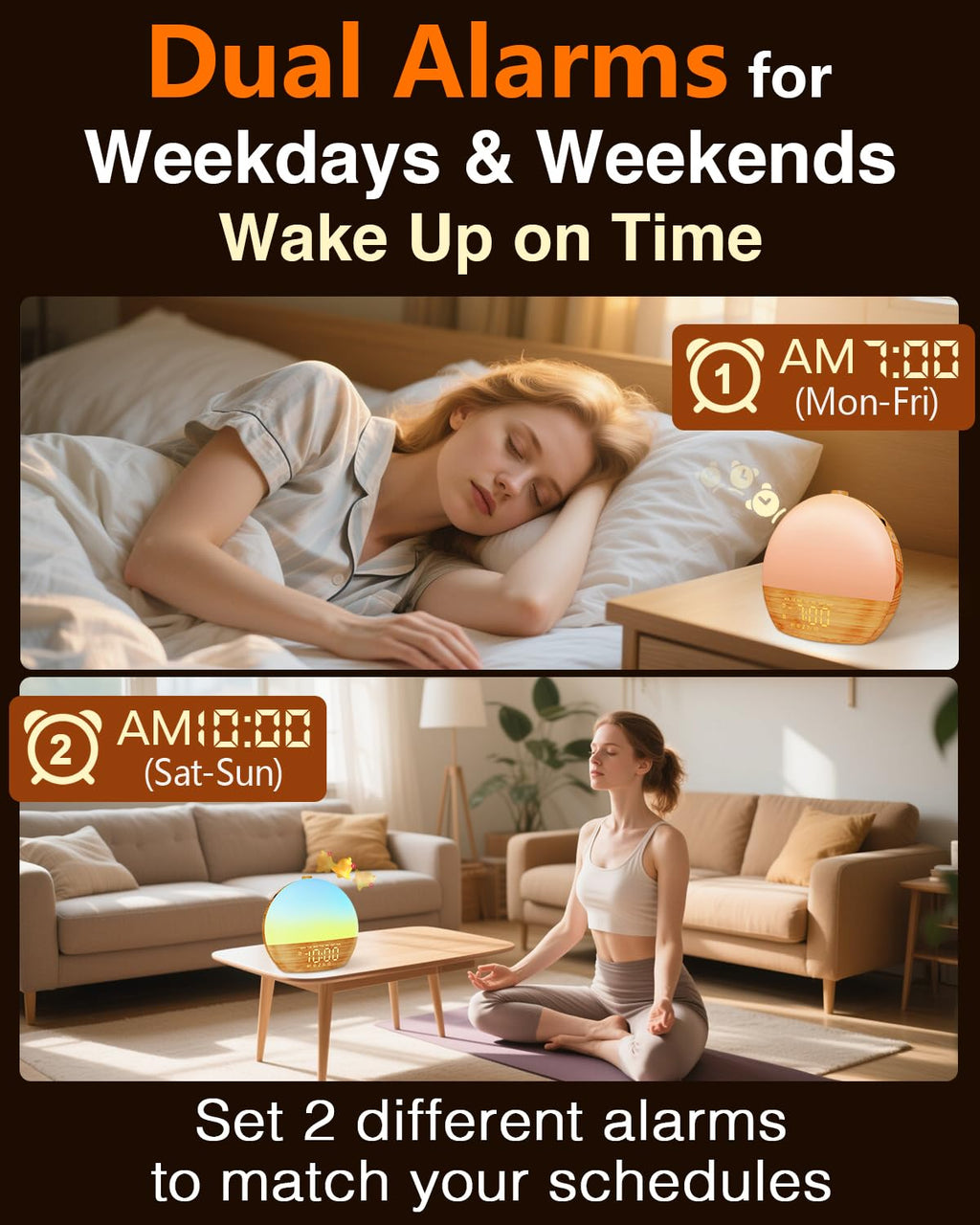 Thybro Sunrise Alarm Clock with Sunrise Light, Bluetooth & 30 Sleep Sounds | Wood Grain