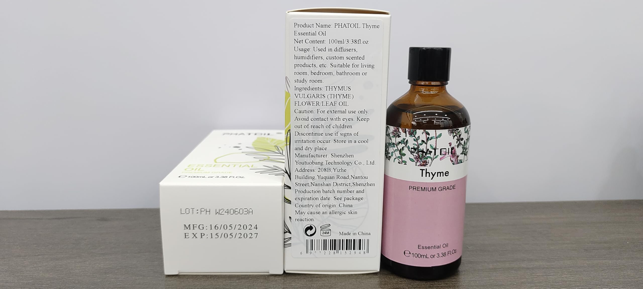 Thyme Essential Oil 100ml | PHATOIL Aromatherapy for Diffuser, DIY Soap & Candles