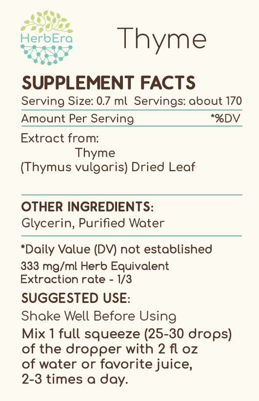HerbEra Thyme B120 Alcohol-Free Herbal Extract Tincture, 4 fl oz