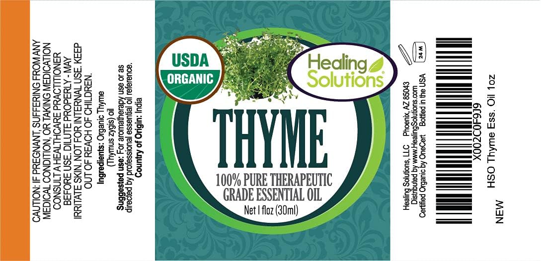 Healing Solutions Organic Thyme Essential Oil 1 oz (30 ml) – Pure & Undiluted for Diffusers