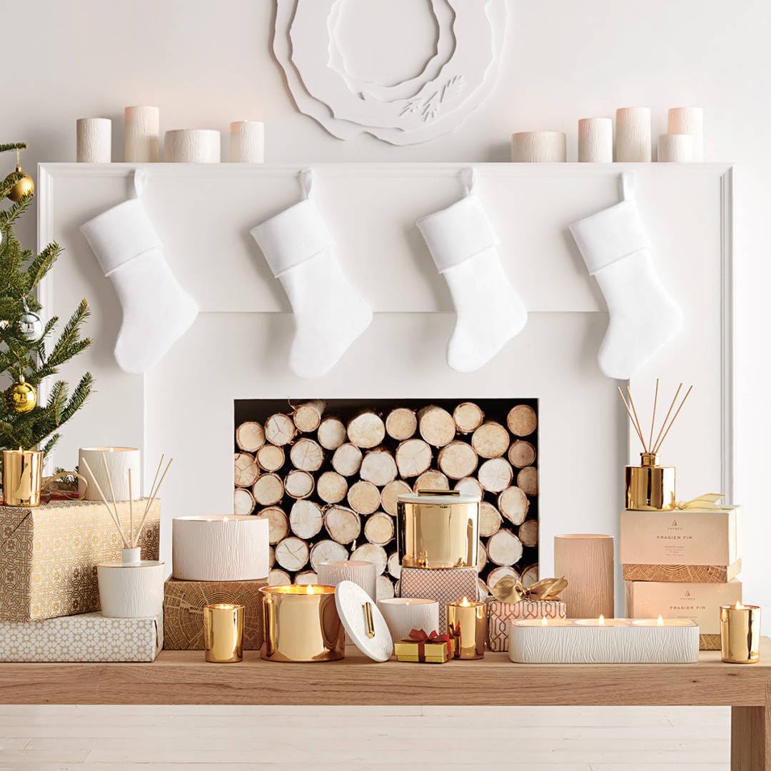 Thymes Frasier Fir Candle – Gilded Collection | Wood Grain Ceramic, 24K Gold Rim, 6 oz Petite