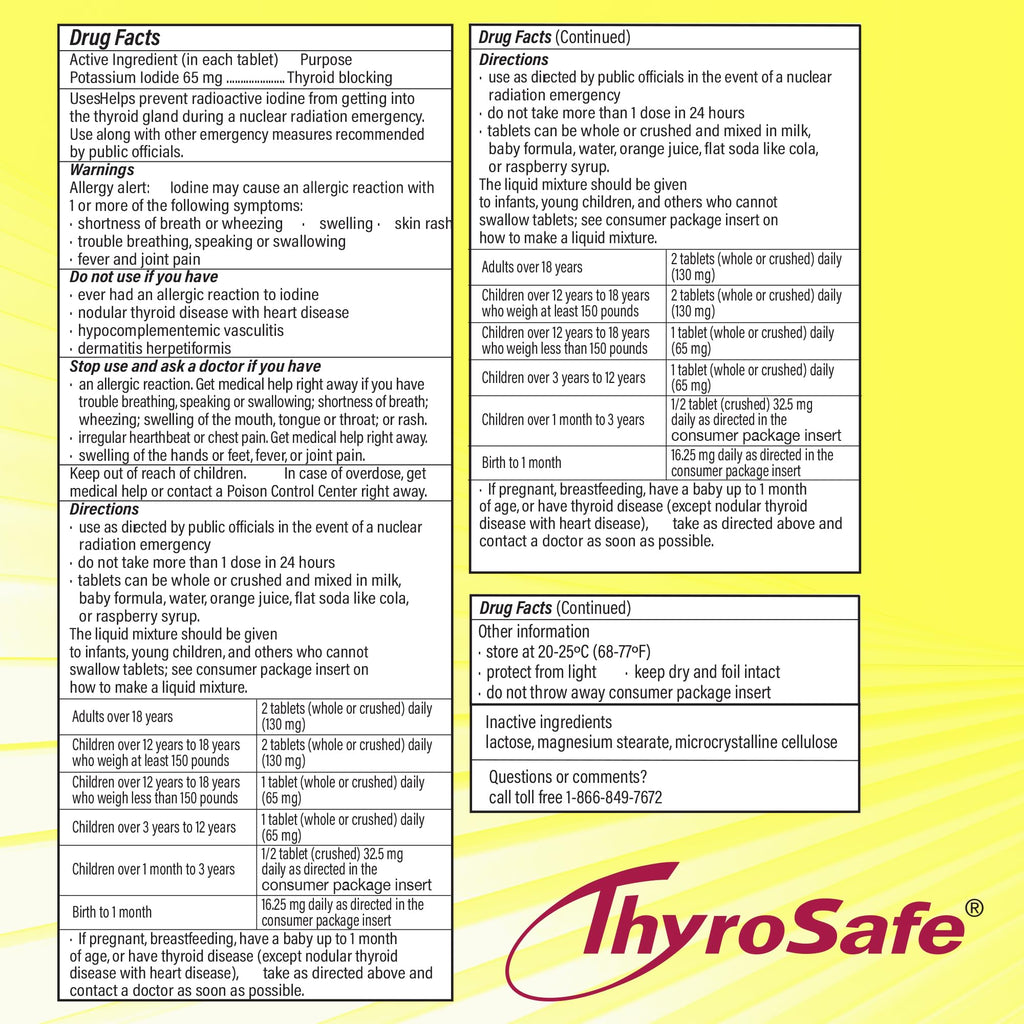THYROSAFE 65mg Potassium Iodide Tablets (240 Pack) – Supports Thyroid Readiness During Radiation Incidents