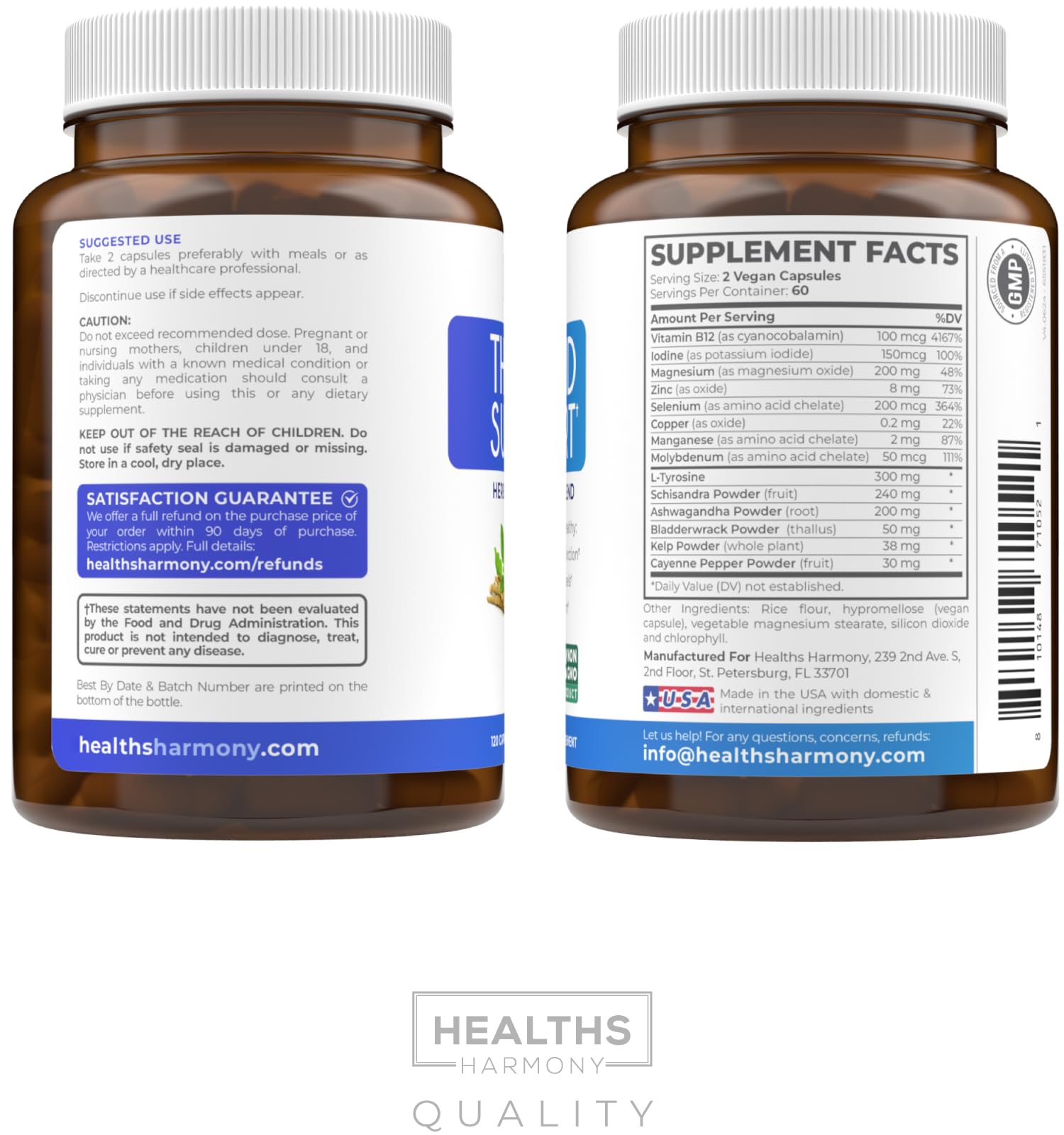 Thyroid Support with Iodine - 120 Capsules (Non-GMO) | 60 Day Supply