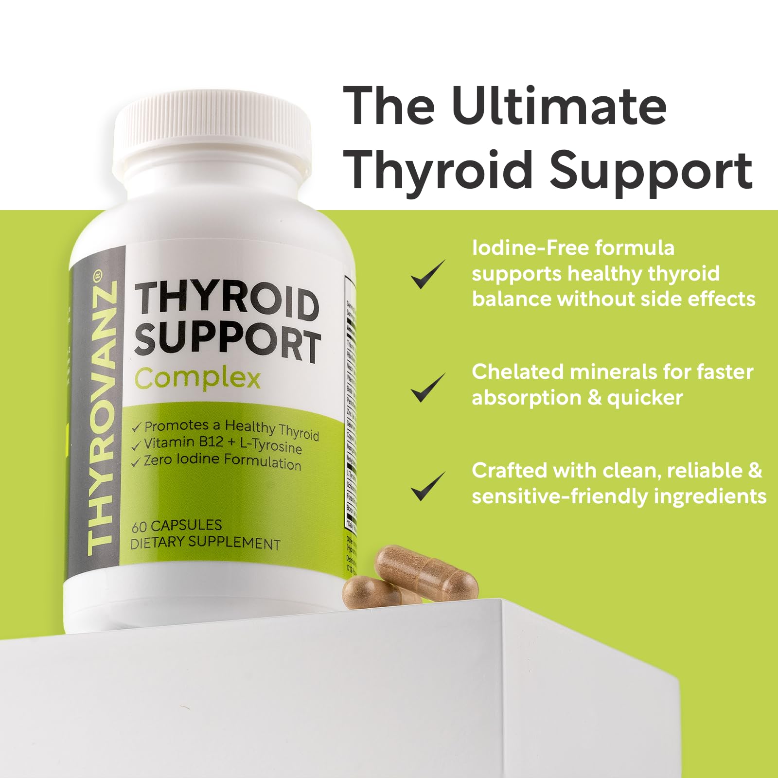 THYROVANZ Thyroid Support Complex (60 Capsules) – 0% Iodine, Made in USA, Non-GMO