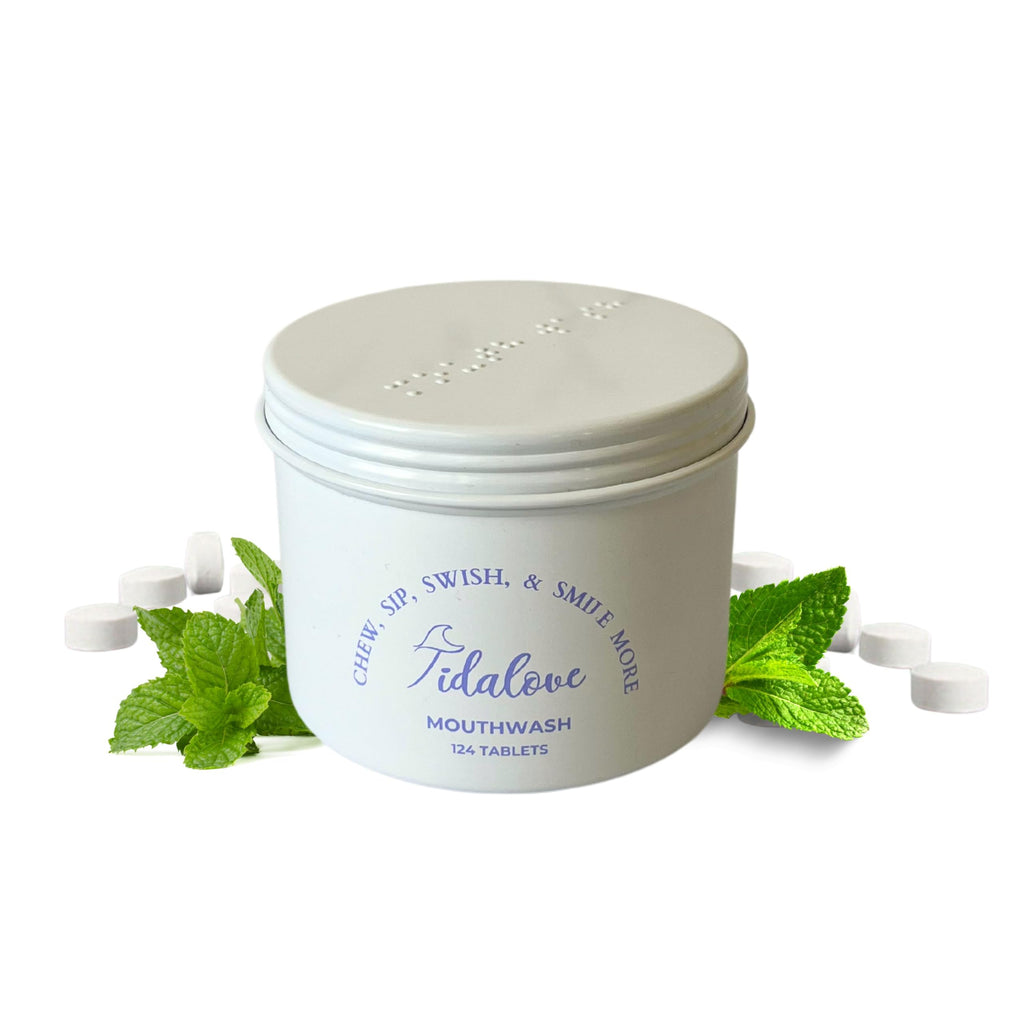 Tidalove Mouthwash Tablets - Alcohol-Free, Eco-Friendly, Travel-Friendly with Nano-HA & Green Tea - 124 Tablets (Tin)