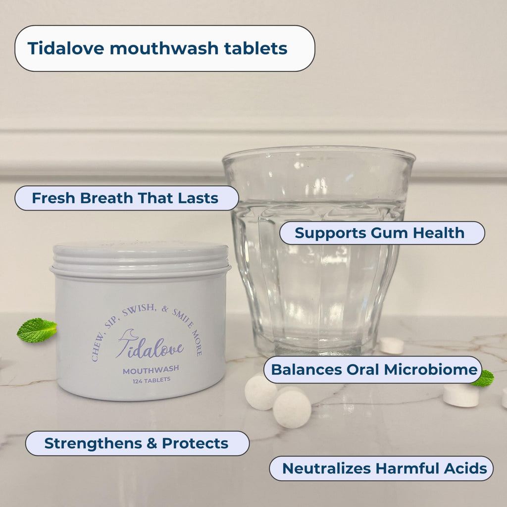 Tidalove Mouthwash Tablets - Alcohol-Free, Eco-Friendly, Travel-Friendly with Nano-HA & Green Tea - 124 Tablets (Tin)