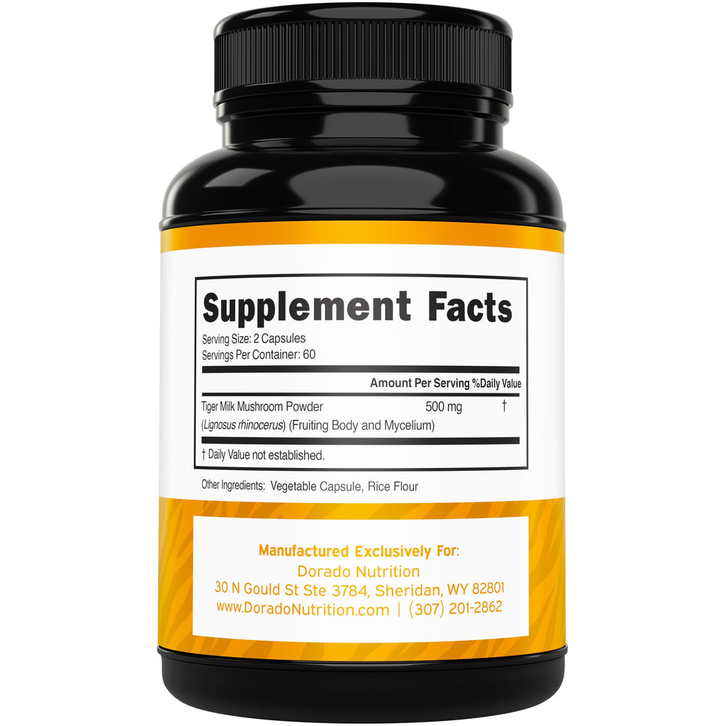 Tiger Milk Mushroom Supplement (120 Capsules, 500 mg per Serving) – Immune & Lung Support | USA Made