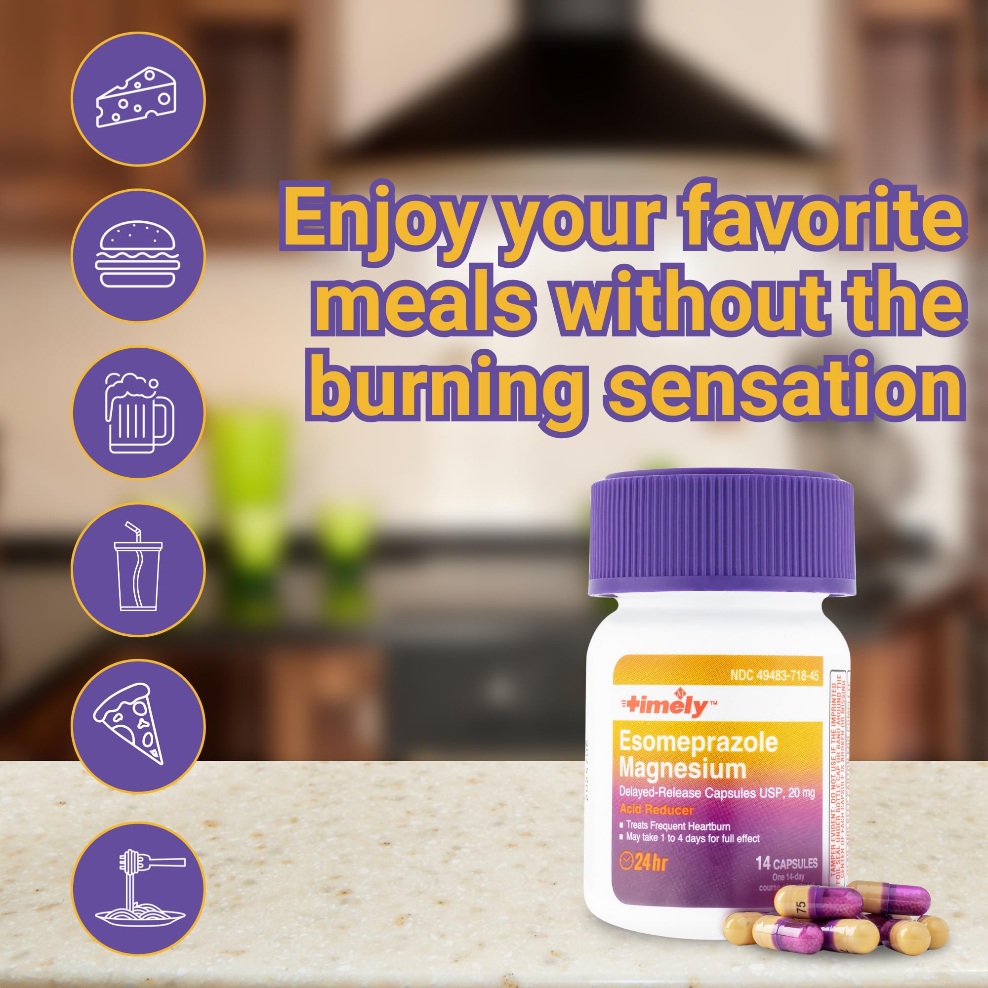 Timely Esomeprazole 20mg Magnesium — 24-Hour Heartburn Relief Capsules (42 Count) | TIME-CAP LABS