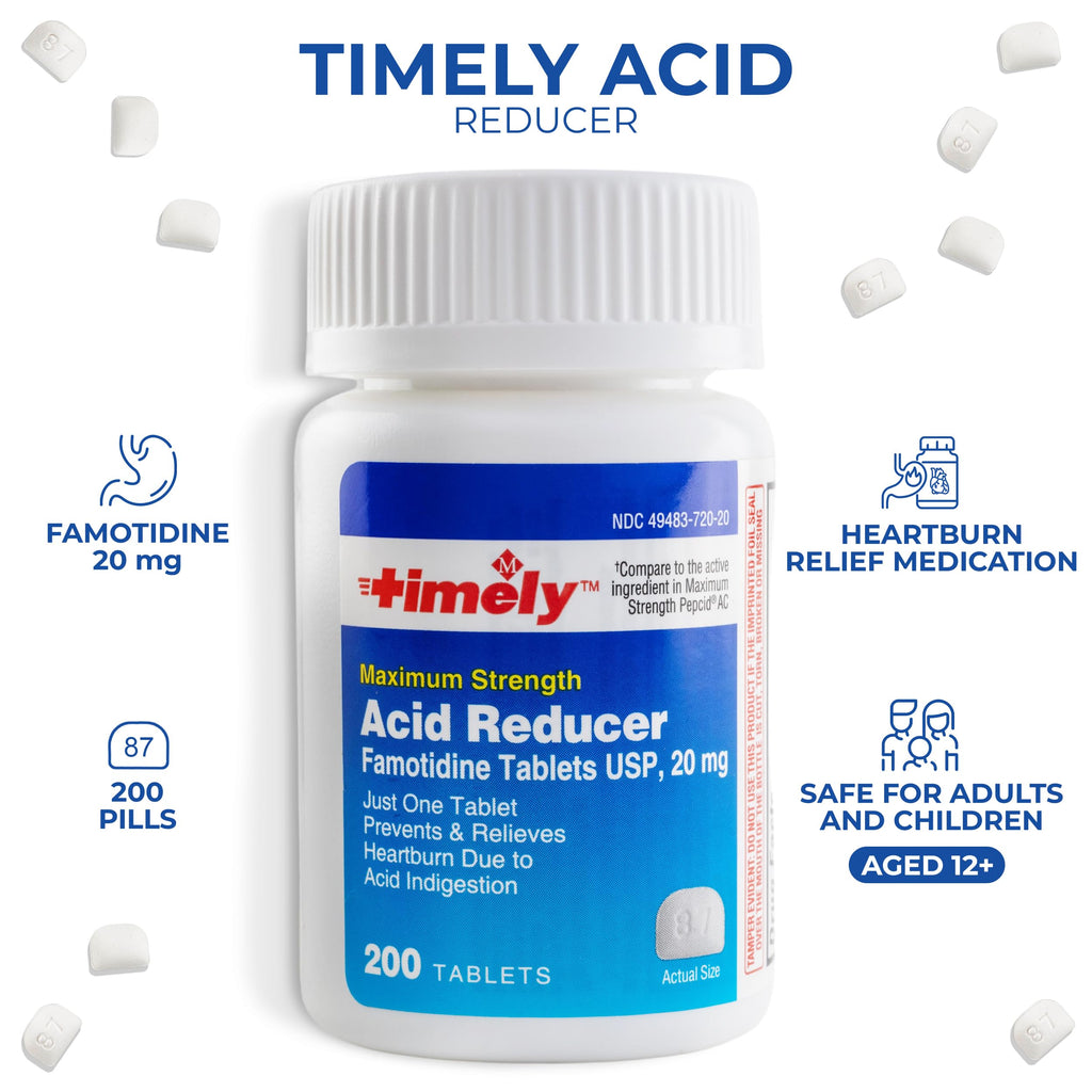 Timely Acid Reducer 20mg Famotidine – 200 Tablets | Heartburn Relief | TIME-CAP LABS, INC.
