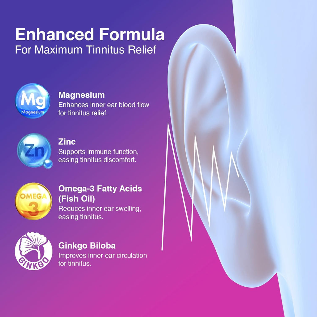 Tinnitus Relief for Ringing Ears – Natural Hearing Health Formula (120 Capsules) – Made in USA