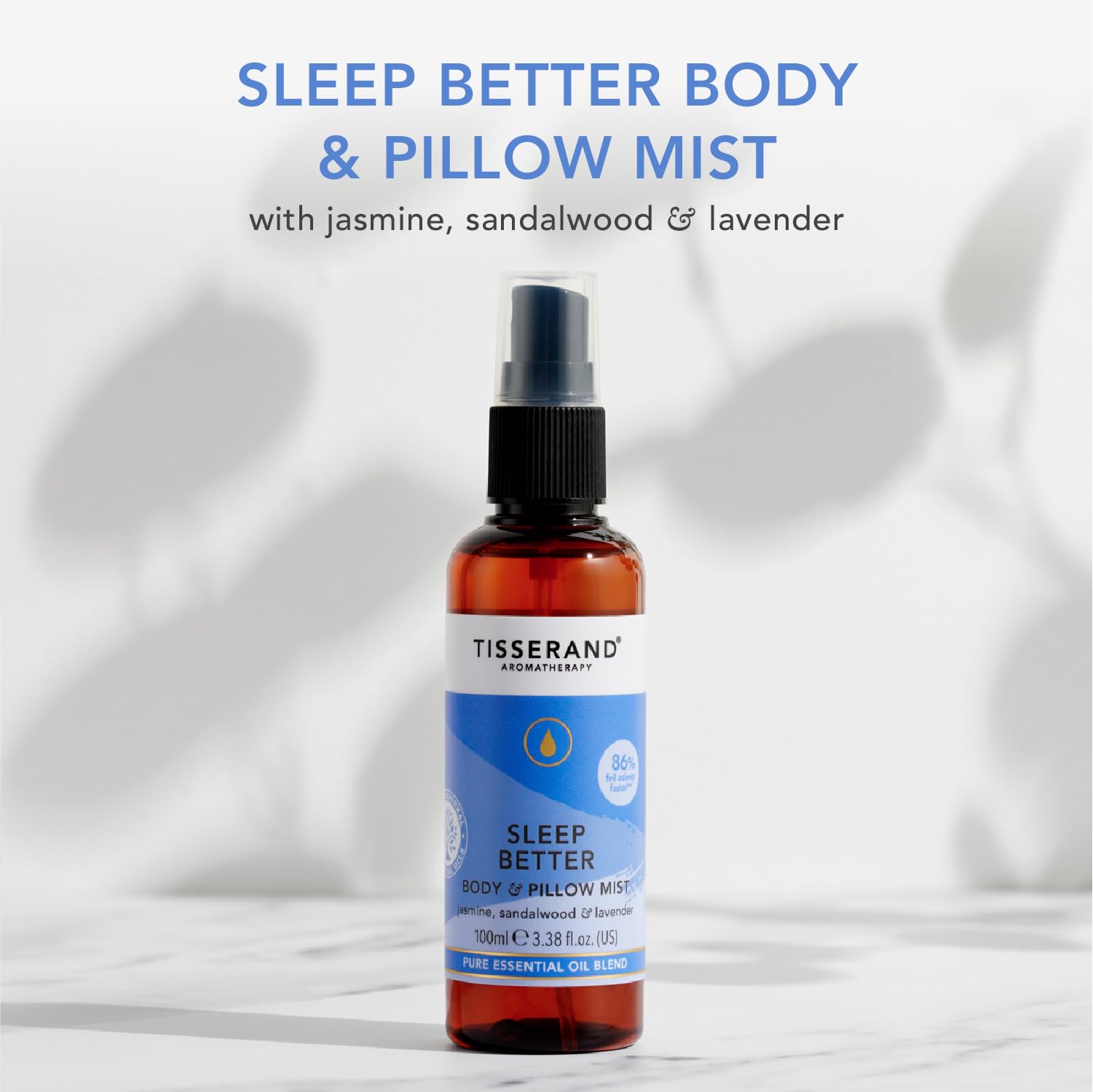 Tisserand Sleep Pillow Mist – 100% Pure Essential Oils (Lavender, Jasmine, Sandalwood) 3.38 fl oz