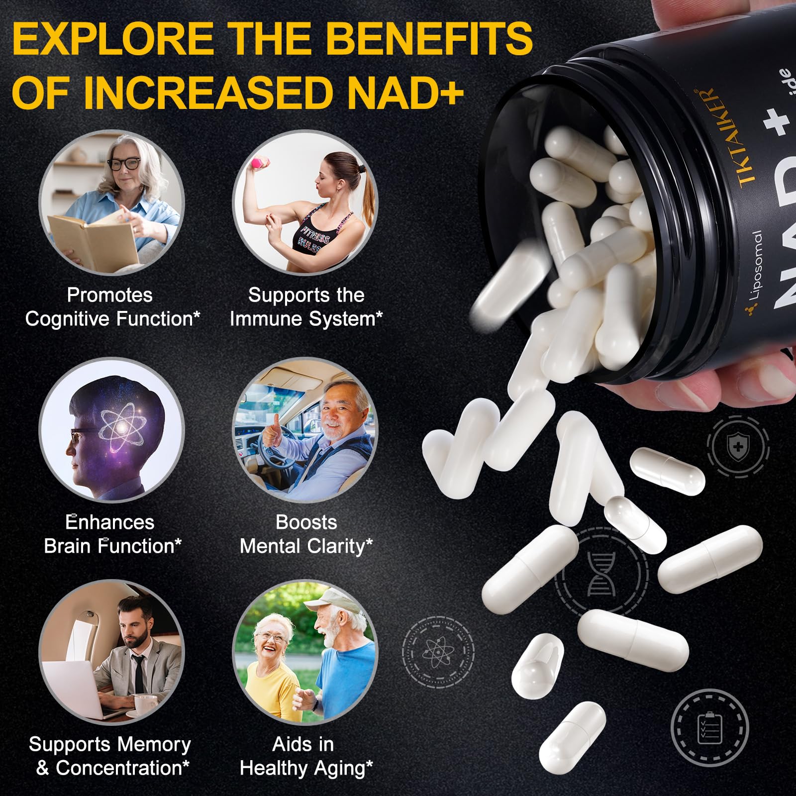TKTALKER NAD Supplement 910mg NR with Resveratrol & Quercetin | Anti-Aging, Energy & Focus