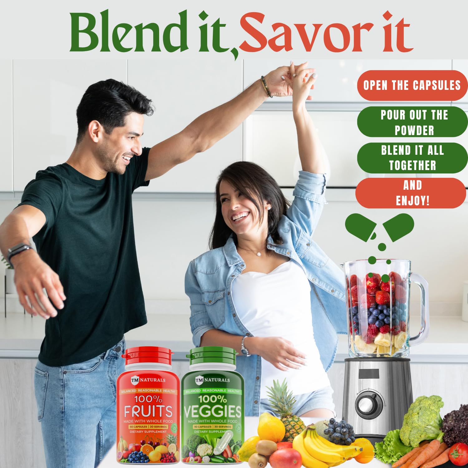 TM NATURALS Fruit & Veggies Supplement – 2x90 Count for Men & Women