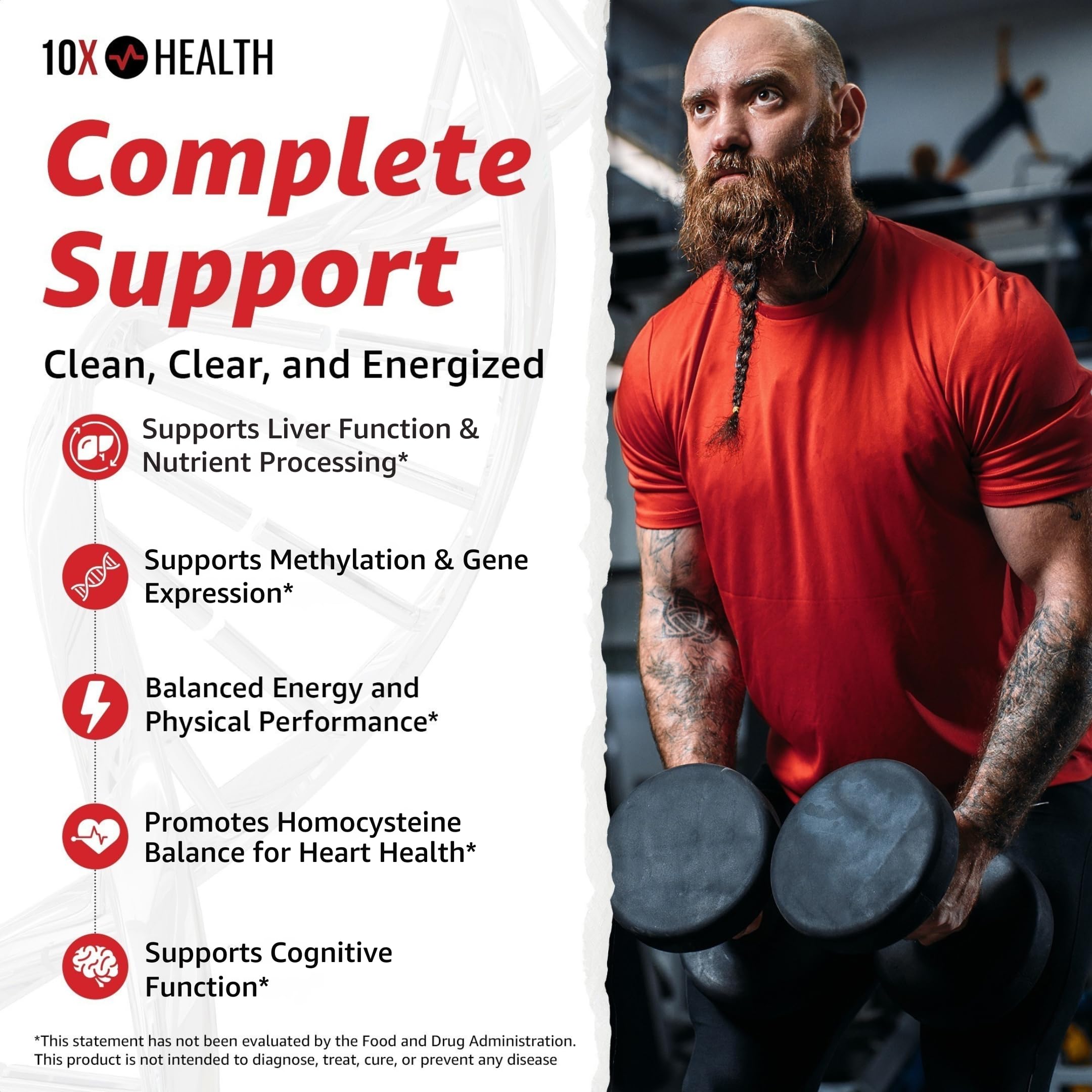 10X Health TMG Supplements - Liver Support, Heart Wellness, Energy | Non-GMO & Gluten-Free - 60 Capsules