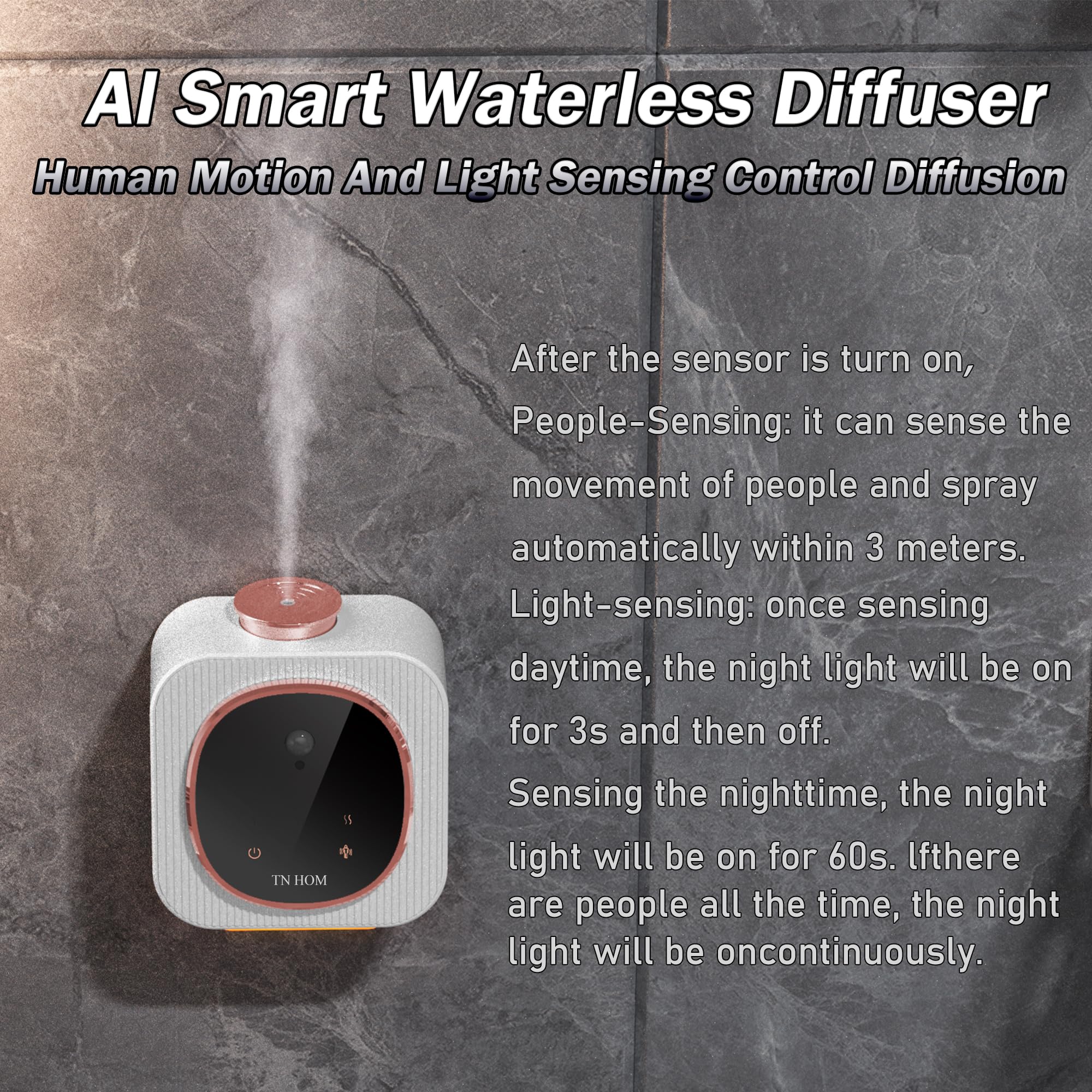 TN HOM Waterless Diffuser for Essential Oil — Smart Sensing Cordless Aroma Diffuser