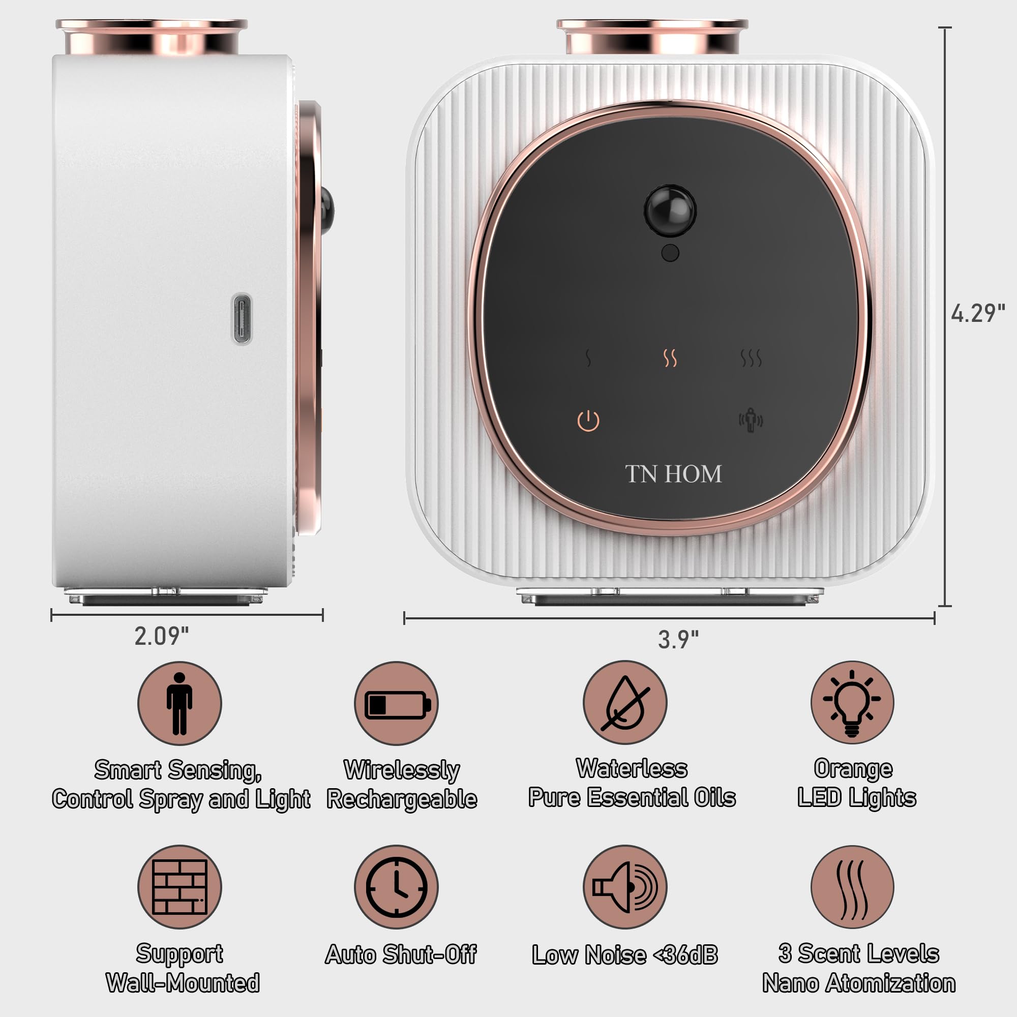 TN HOM Waterless Diffuser for Essential Oil — Smart Sensing Cordless Aroma Diffuser