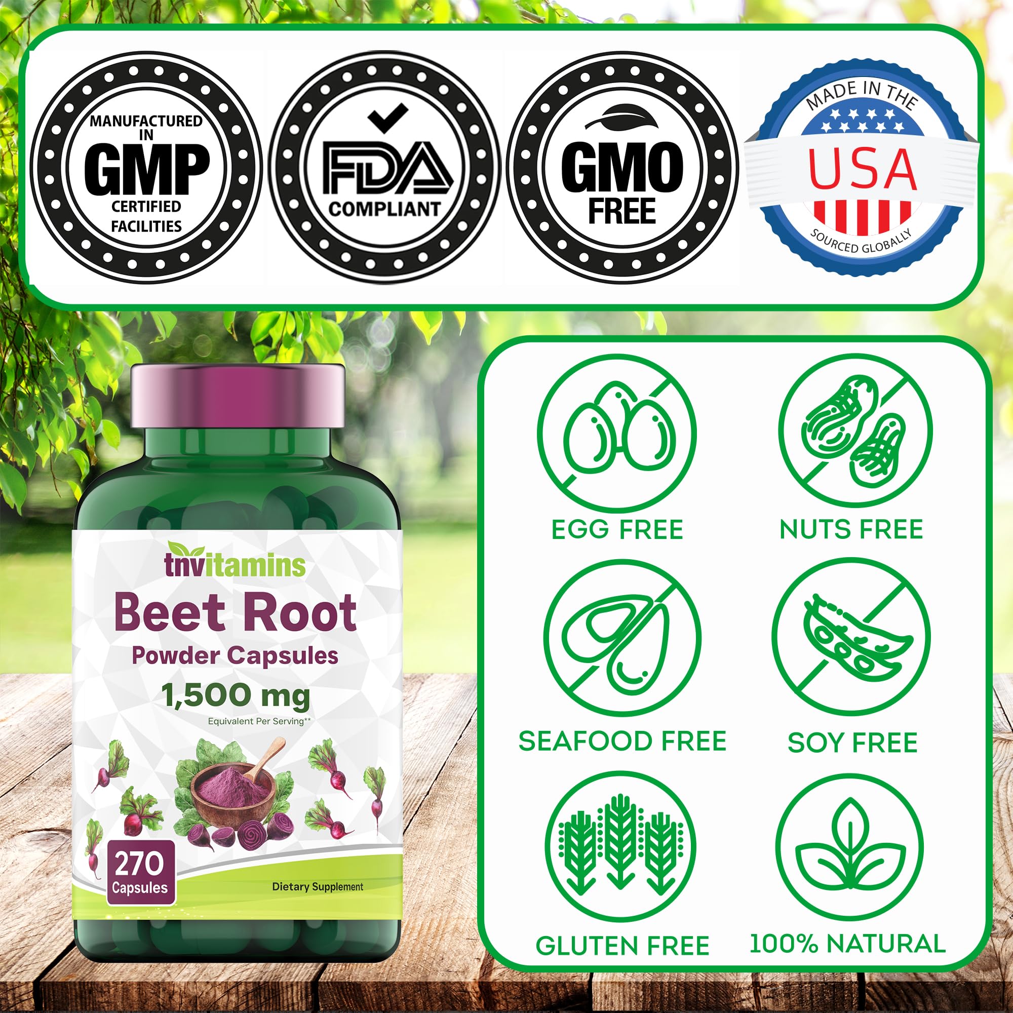 tnvitamins Beet Root Capsules 1,500 mg per Serving | 270 Capsules | Beet Root Powder Extract | Non-GMO & Gluten-Free | Made in USA