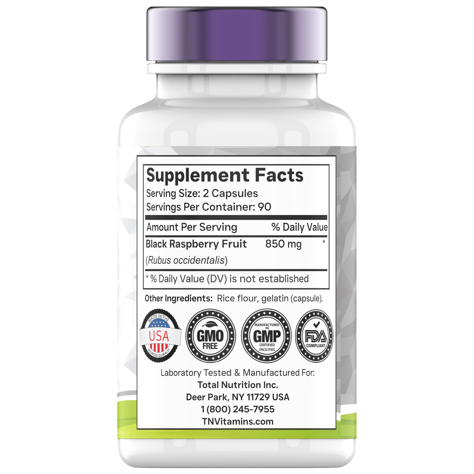 TNVitamins Black Raspberry Capsules 850mg - 180 Capsules (Pack of 2) | 3 Month Supply | Powerful Antioxidant