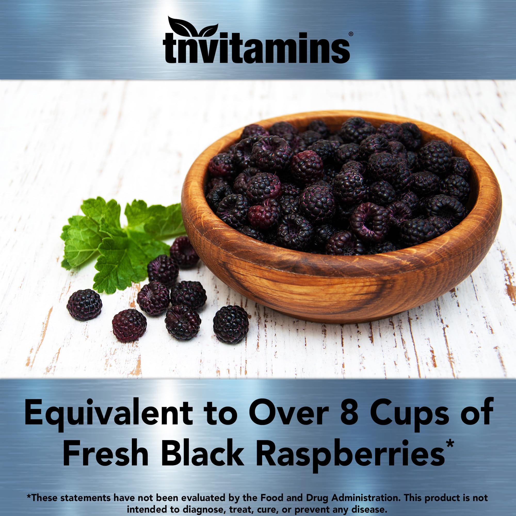 TNVitamins Black Raspberry Capsules 850mg - 180 Capsules (Pack of 2) | 3 Month Supply | Powerful Antioxidant