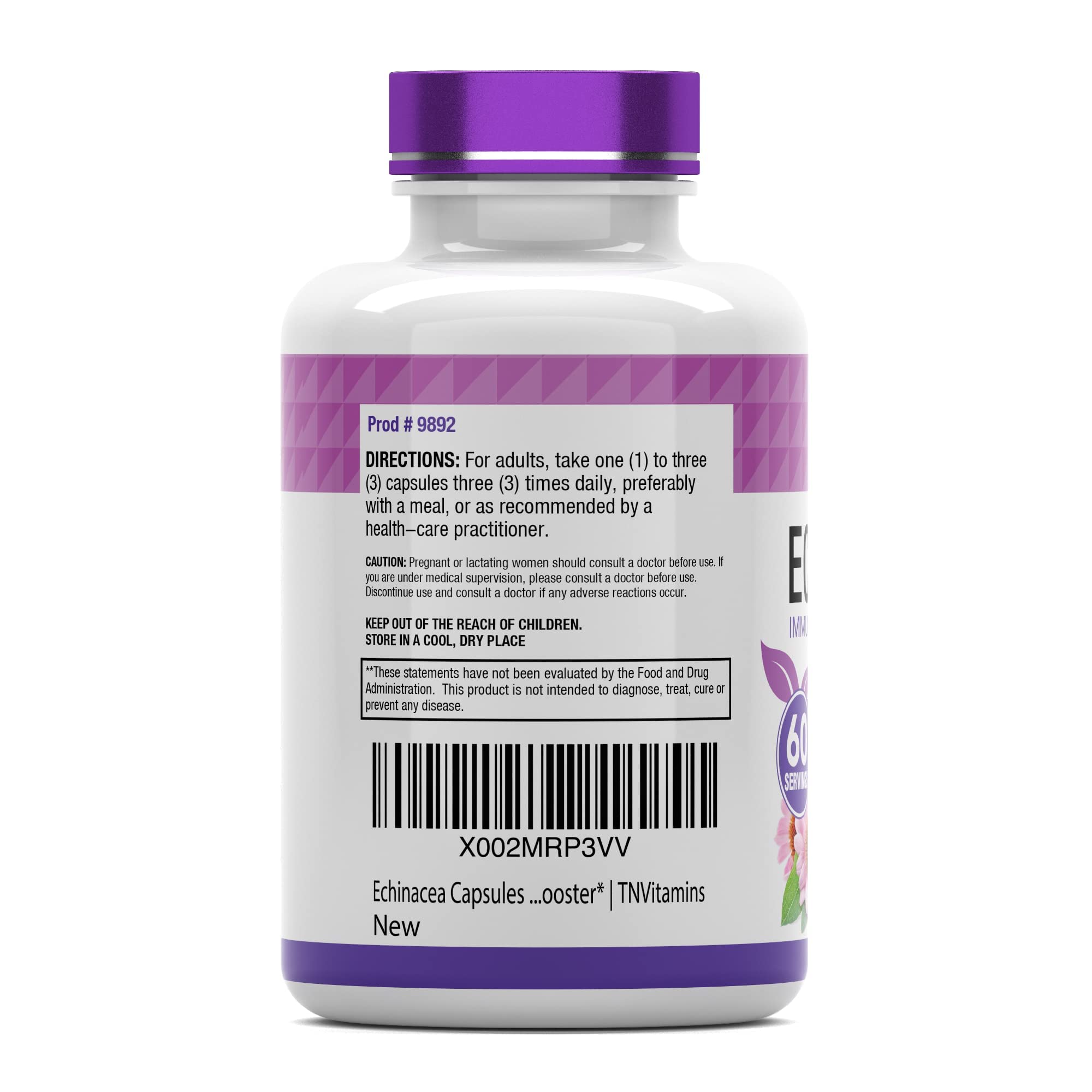 TNVitamins Echinacea Capsules | 1500 mg per Serving, 180 Capsules | USA Made | Pack of 2