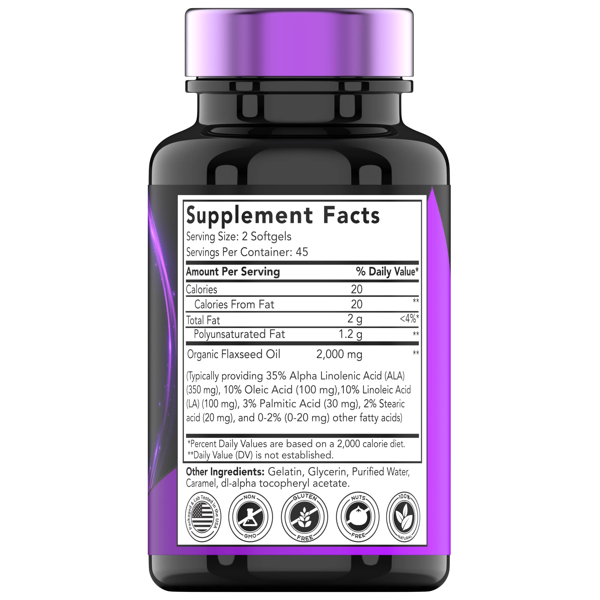 tnvitamins Organic Flaxseed Oil Softgels 2000 mg | 90 Softgels | Non-GMO