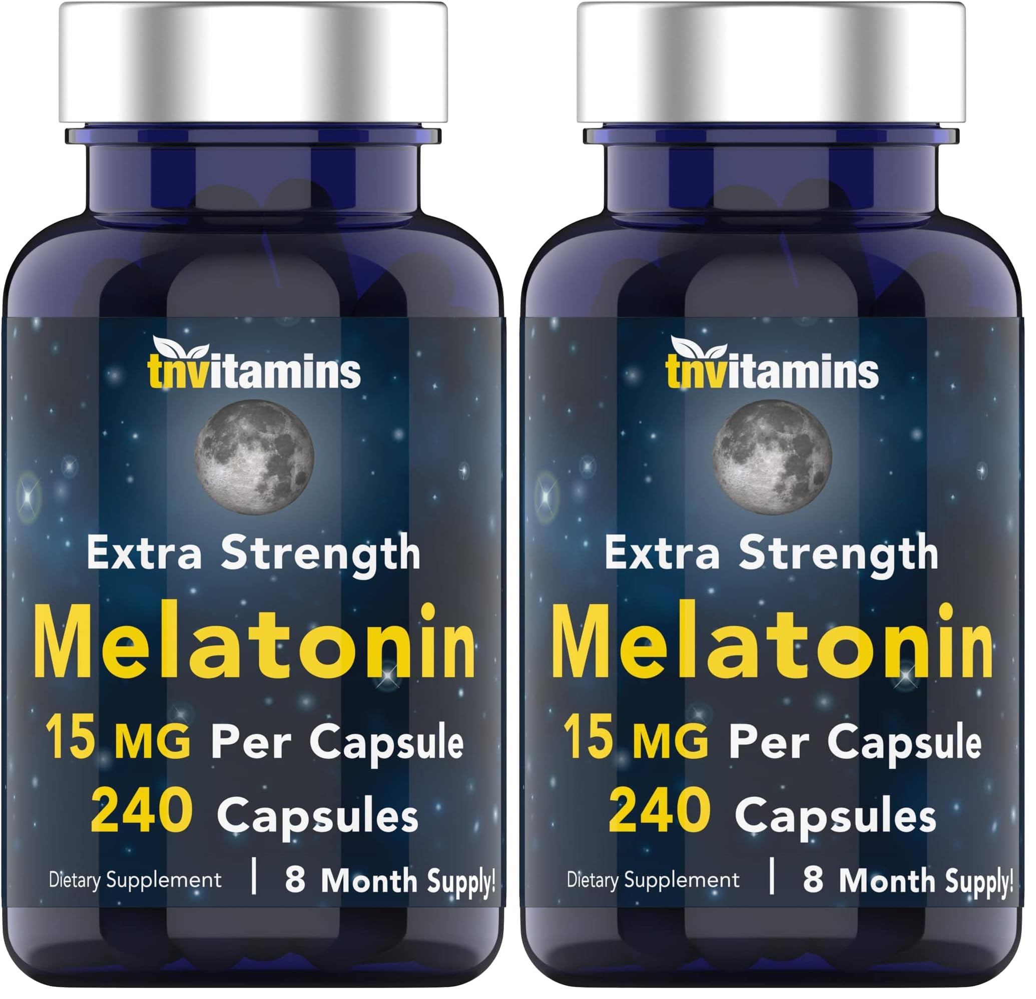 tnvitamins Melatonin 15 mg per Capsule – 240 Capsules (Pack of 2) – Extra Strength Nighttime Sleep Support