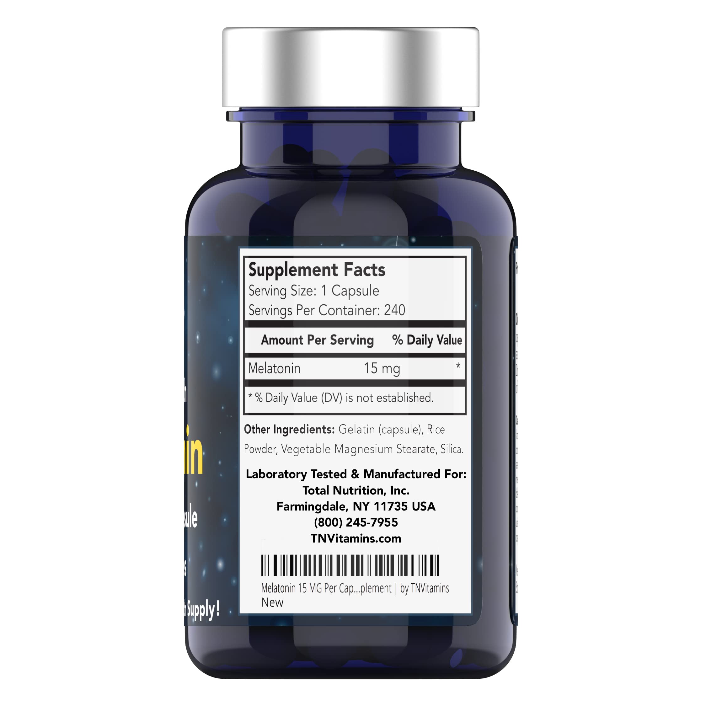tnvitamins Melatonin 15 mg per Capsule – 240 Capsules (Pack of 2) – Extra Strength Nighttime Sleep Support