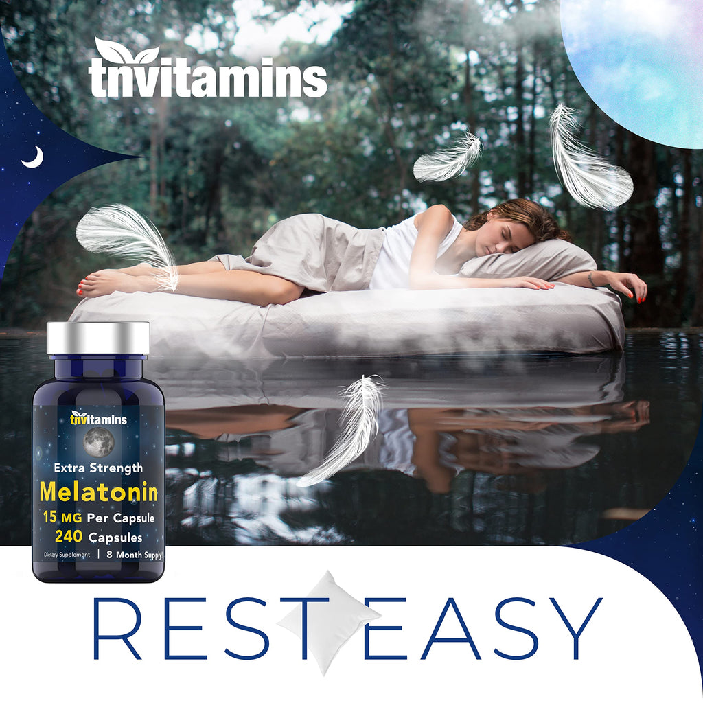 tnvitamins Melatonin 15 mg per Capsule – 240 Capsules (Pack of 2) – Extra Strength Nighttime Sleep Support