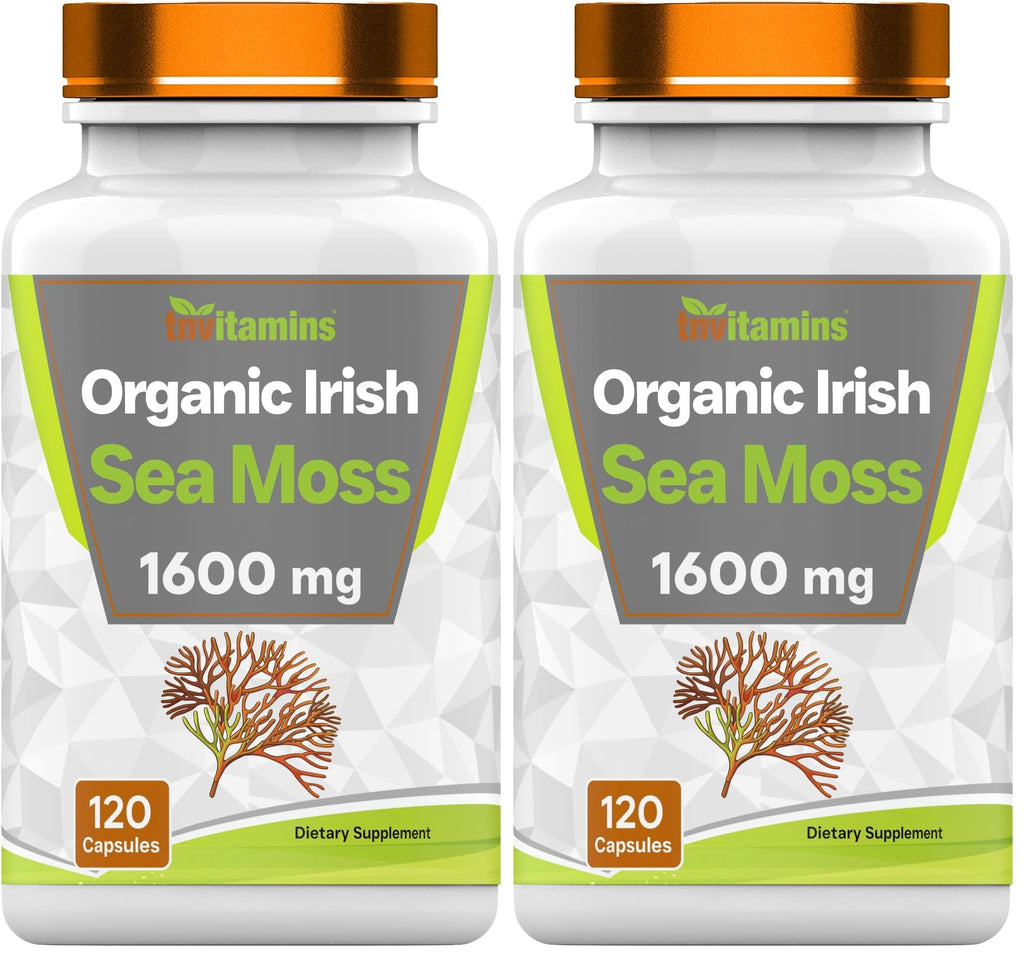 TNVitamins Organic Irish Sea Moss 1600mg – 120 Capsules, 2-Month Supply, Non-GMO, Made in USA