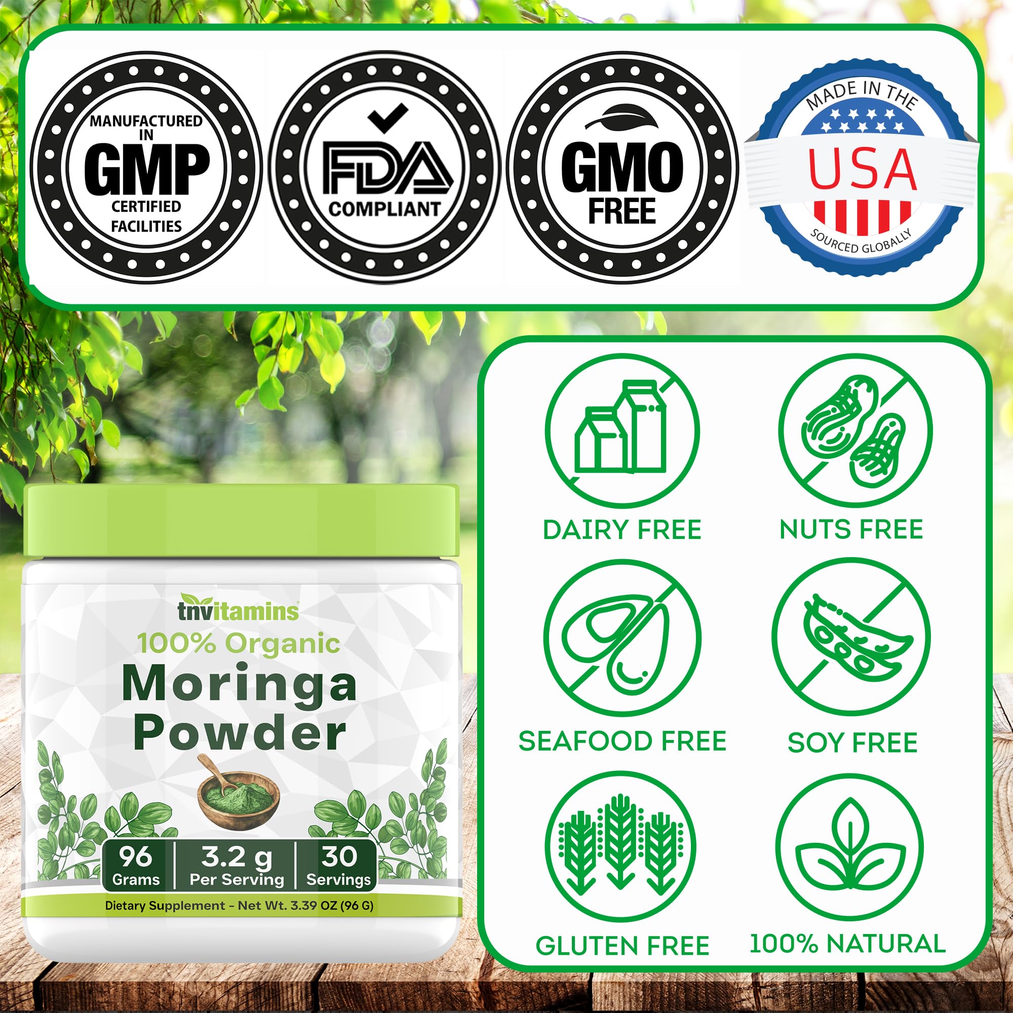 tnvitamins Organic Moringa Powder | Pure Moringa Leaf Superfood