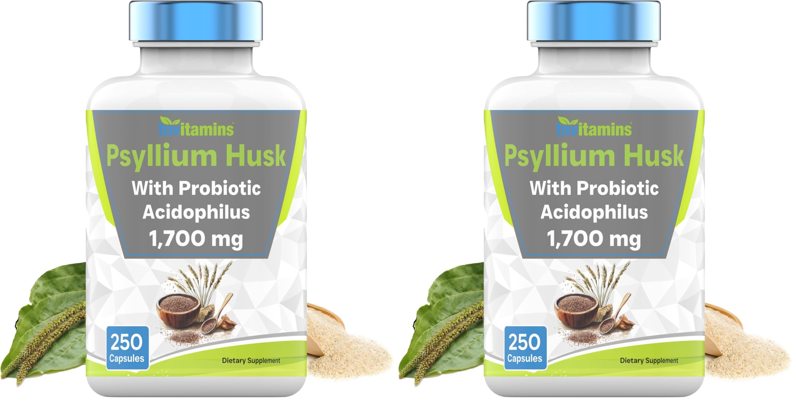 tnvitamins Psyllium Husk Capsules 1700mg | Probiotic Acidophilus | Digestive Fiber (2-Pack)
