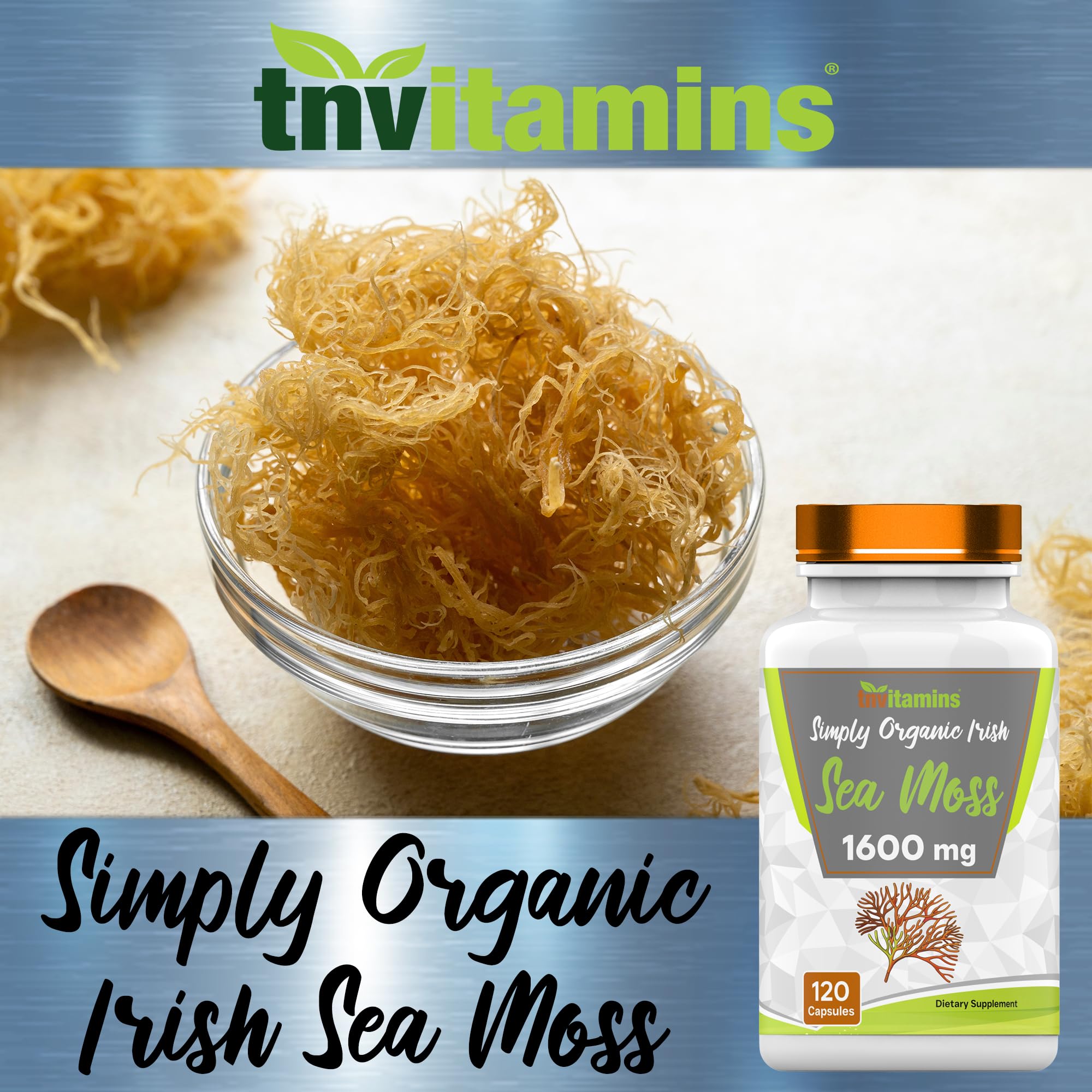 TNVitamins Organic Irish Sea Moss 1600mg – 120 Capsules, 2-Month Supply, Non-GMO, Made in USA
