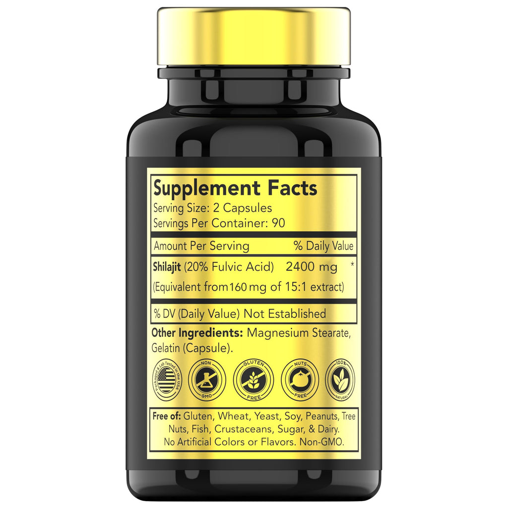 tnvitamins Shilajit Capsules 2400 MG – 180 Caps | Pure Himalayan Shilajit Resin | Non-GMO