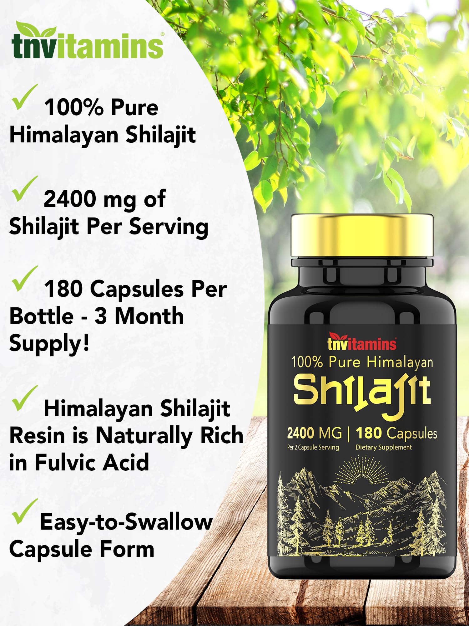 tnvitamins Shilajit Capsules 2400 MG – 180 Caps | Pure Himalayan Shilajit Resin | Non-GMO